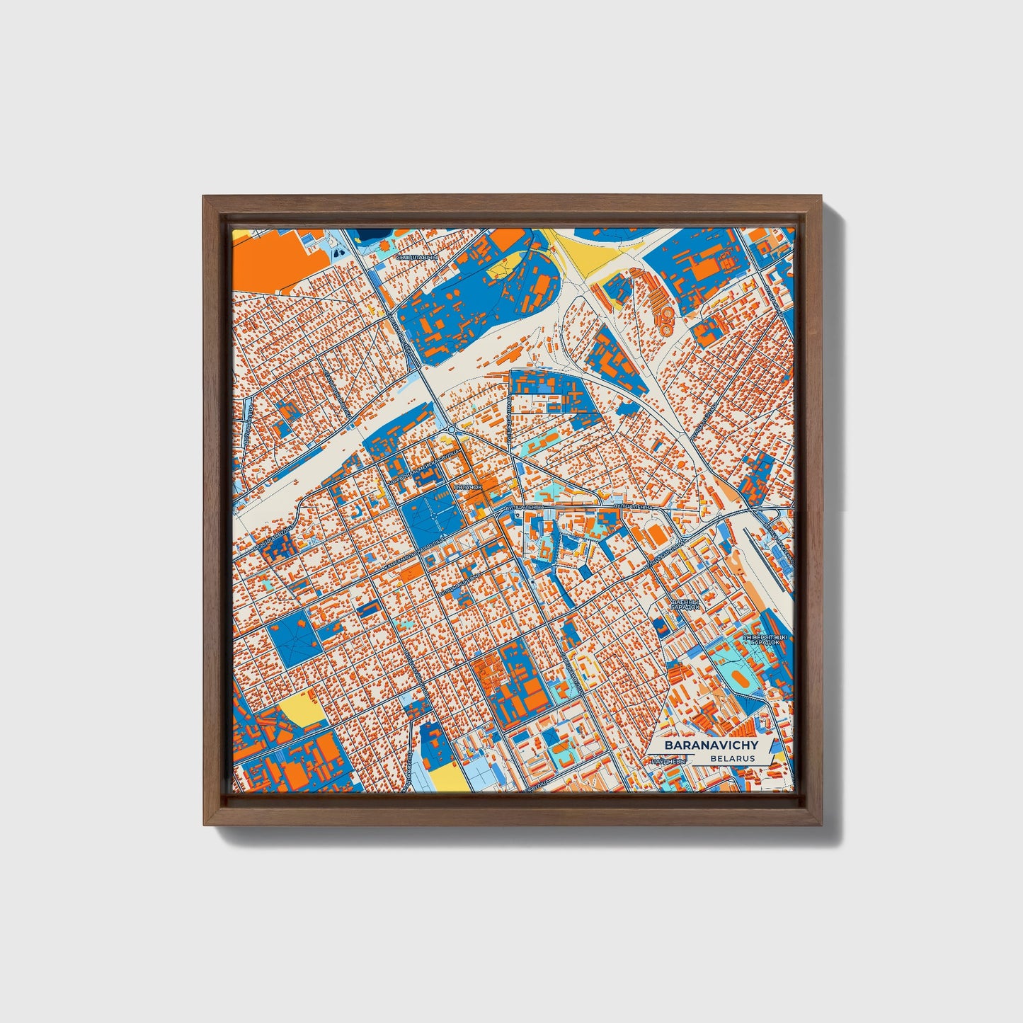 Баранавічы Belarus Colorful City Map Canvas Print • Dark Wooden Framed