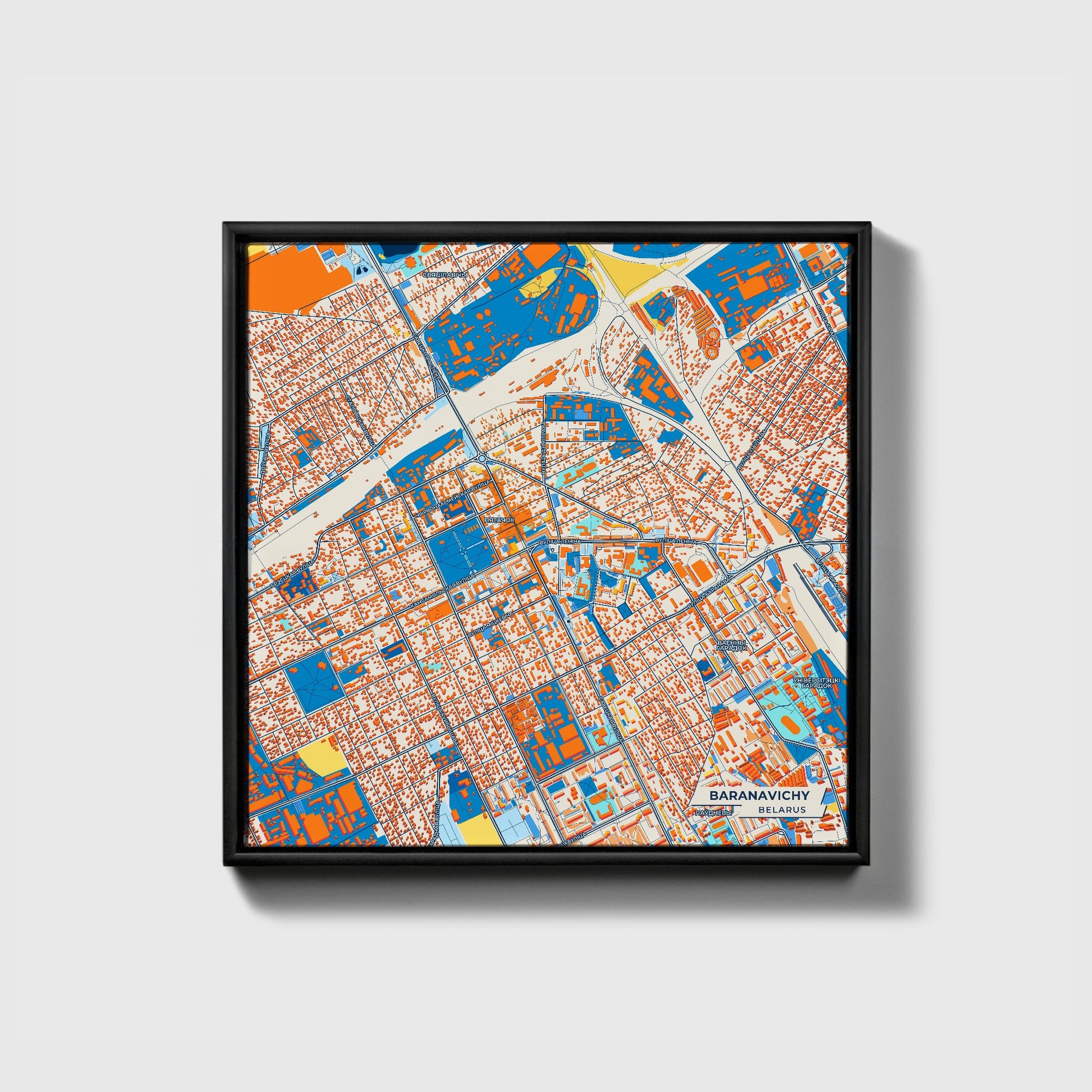 Баранавічы Belarus Colorful City Map Canvas Print • Black Framed