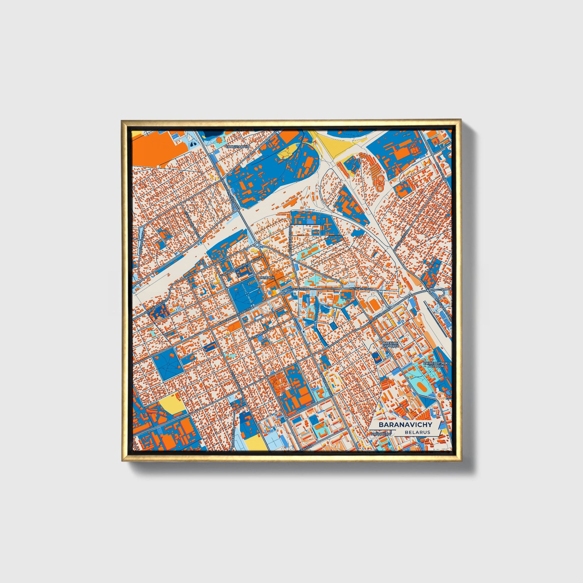 Баранавічы Belarus Colorful City Map Canvas Print • Gold Framed