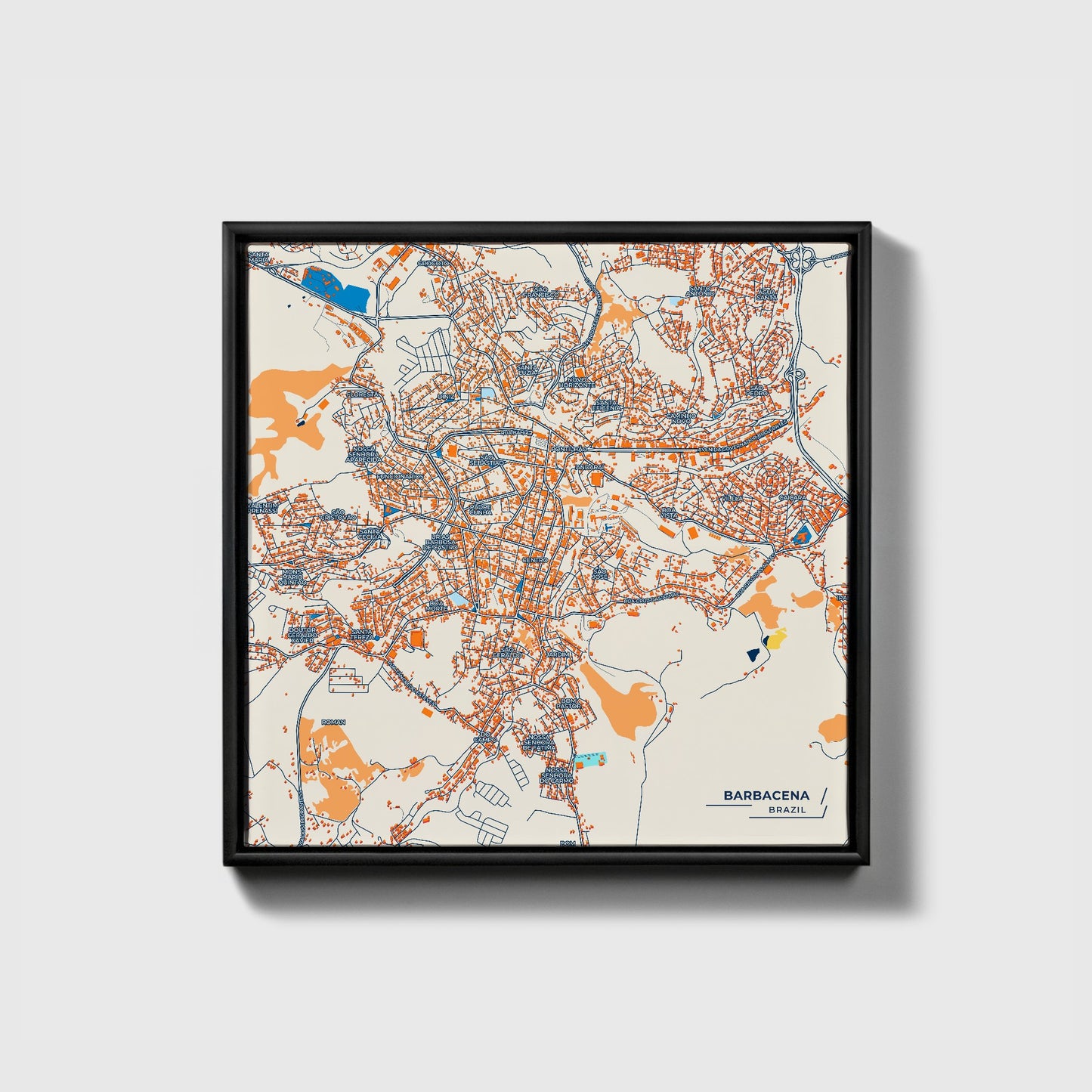 Barbacena Brazil Colorful City Map Canvas Print • Black Framed