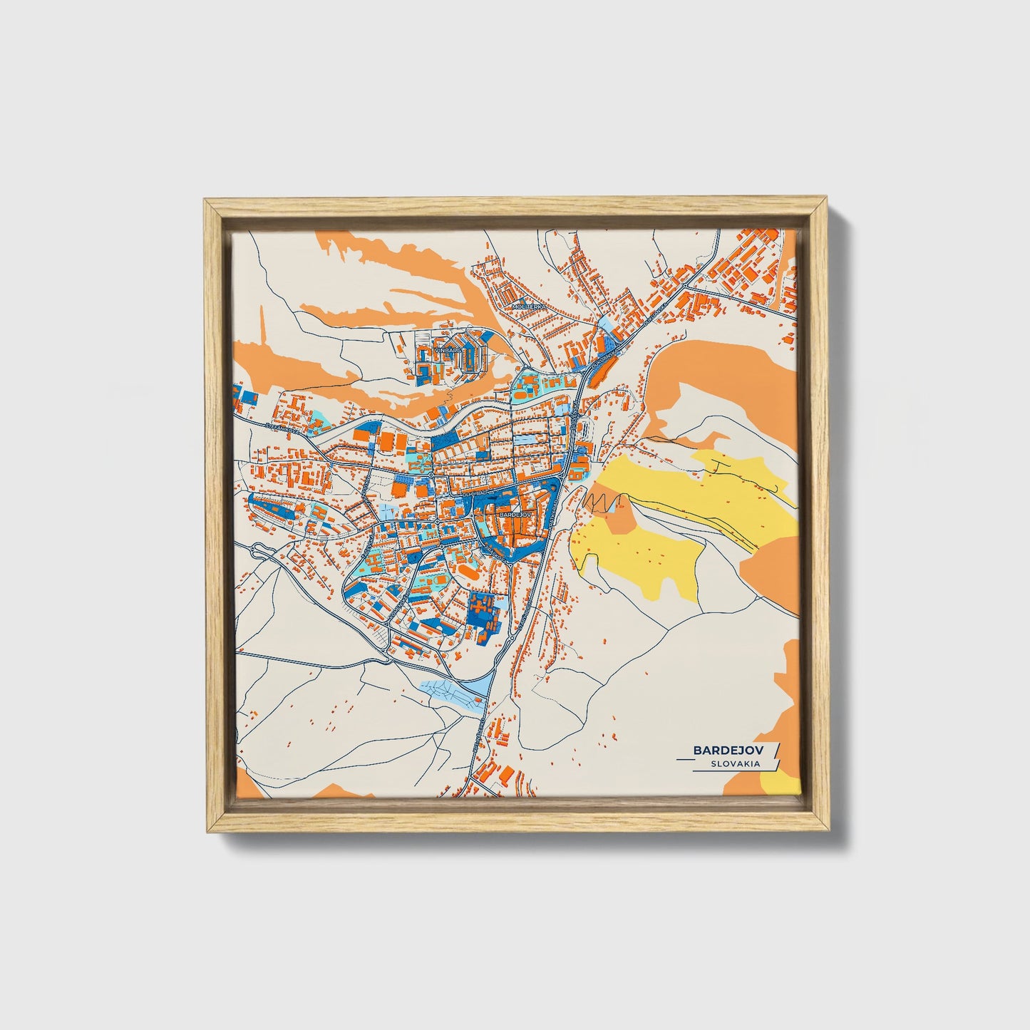 Bardejov Slovakia Colorful City Map Canvas Print • Natural Wooden Framed