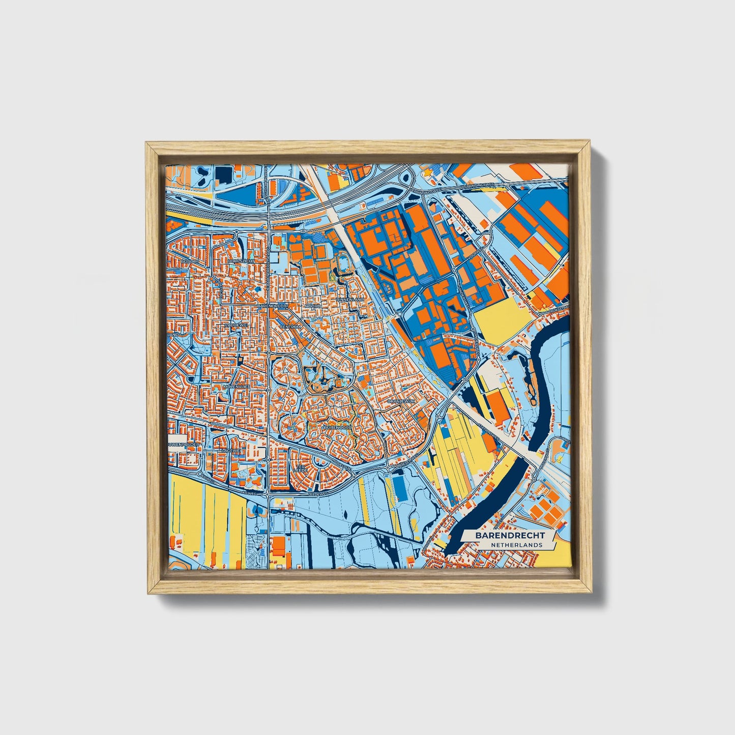 Barendrecht Netherlands Colorful City Map Canvas Print • Natural Wooden Framed