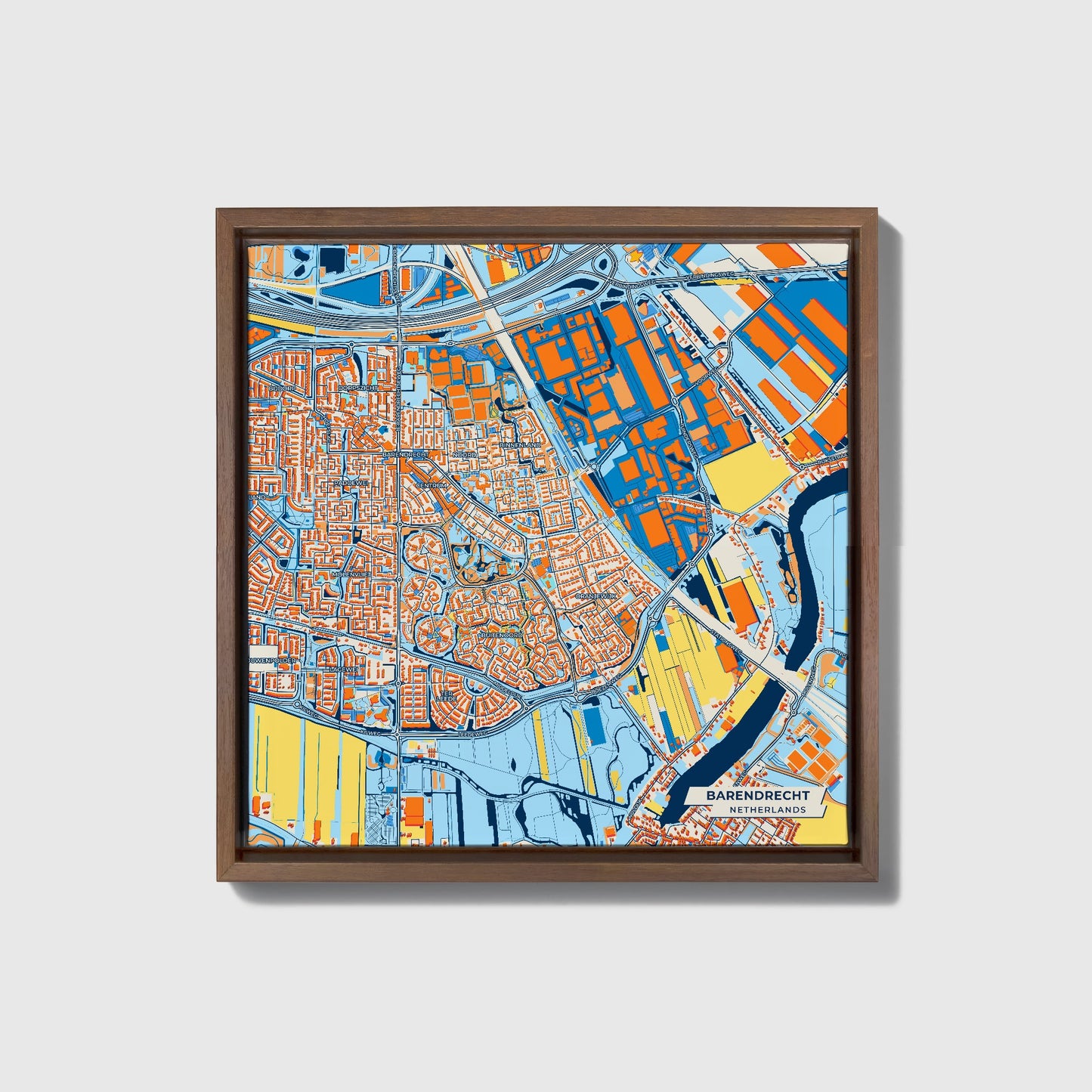 Barendrecht Netherlands Colorful City Map Canvas Print • Dark Wooden Framed