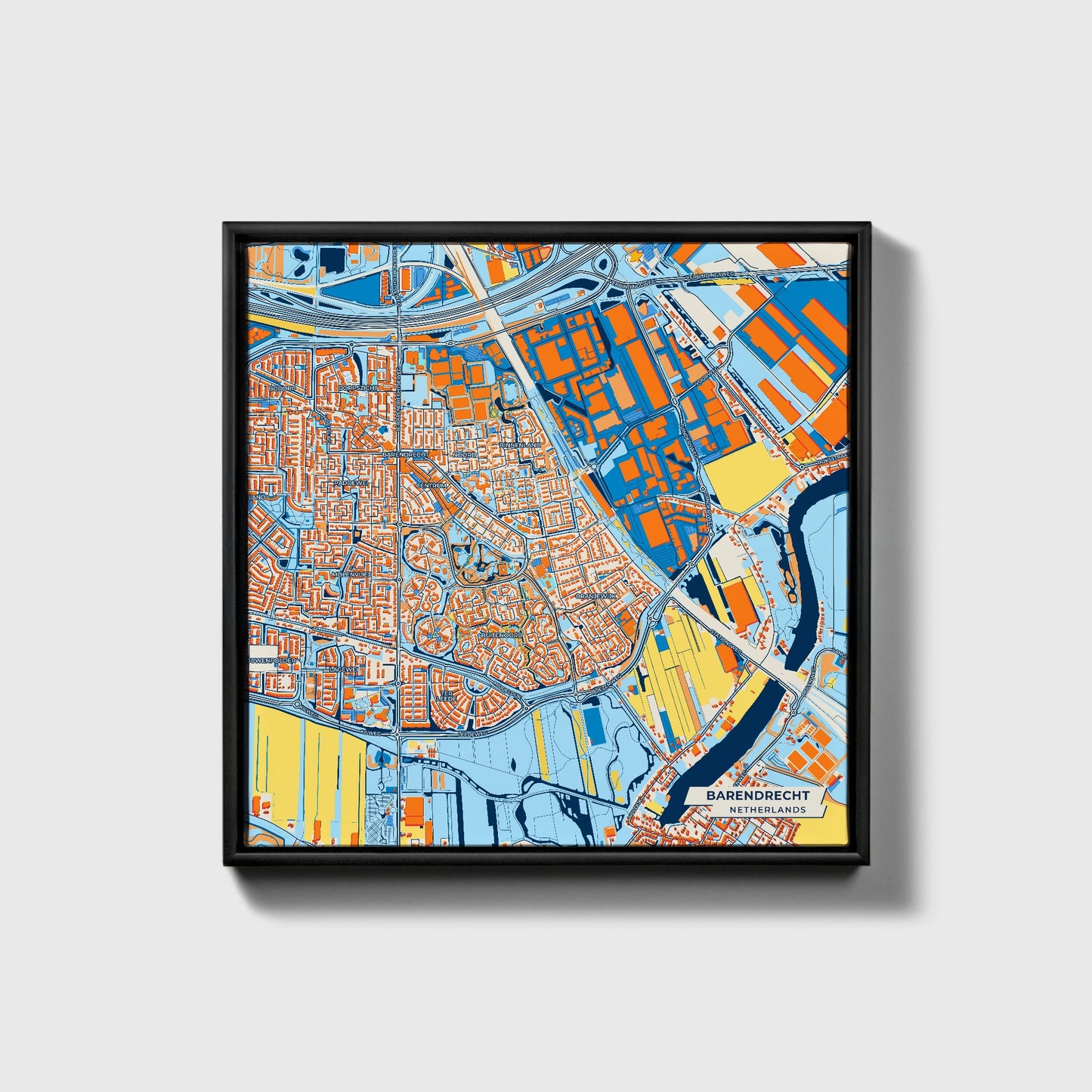 Barendrecht Netherlands Colorful City Map Canvas Print • Black Framed