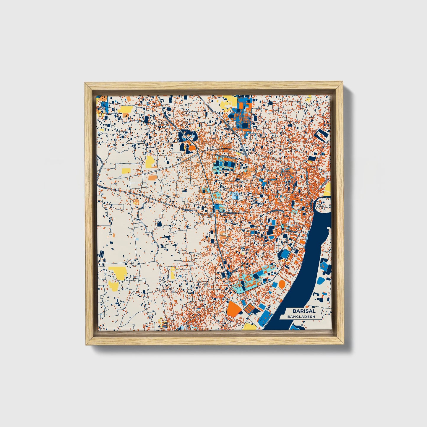 Barisal Bangladesh Colorful City Map Canvas Print • Natural Wooden Framed