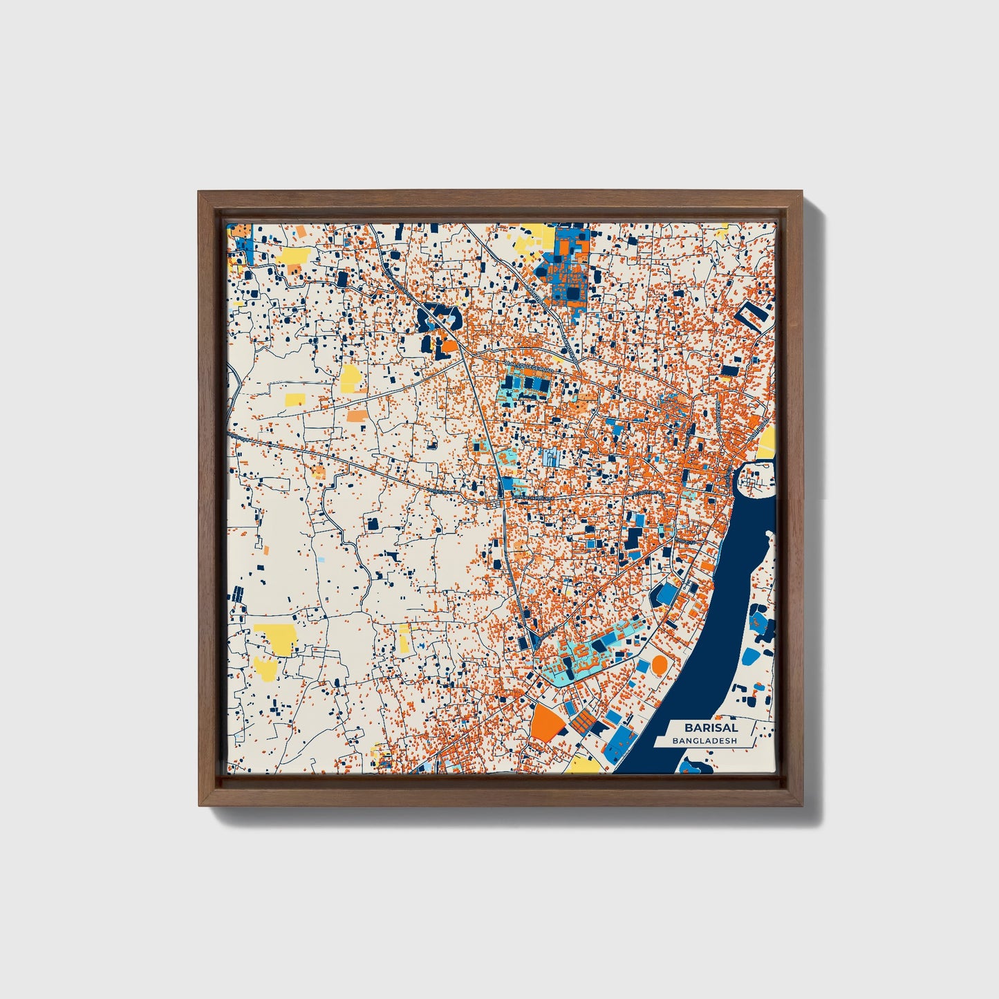Barisal Bangladesh Colorful City Map Canvas Print • Dark Wooden Framed