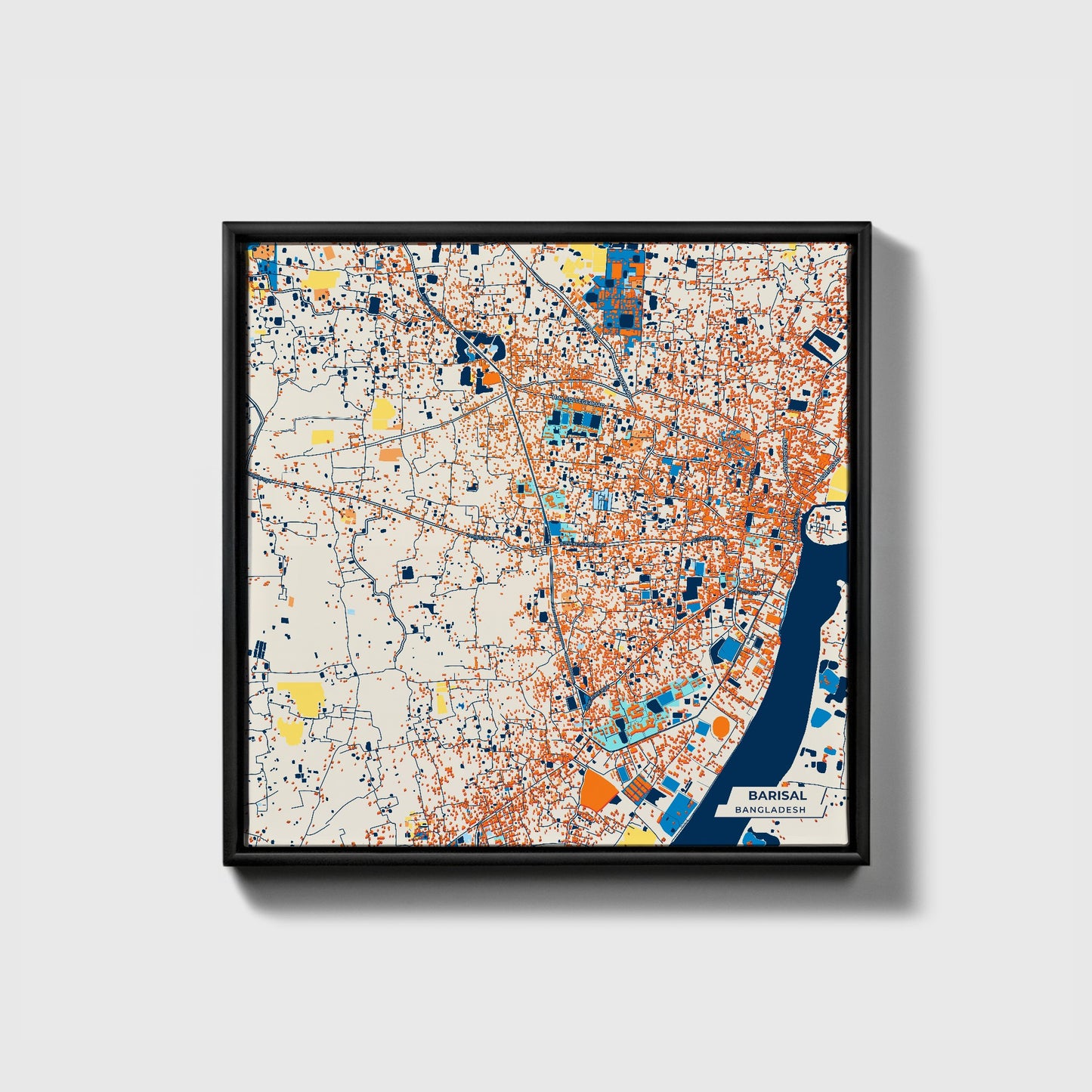 Barisal Bangladesh Colorful City Map Canvas Print • Black Framed
