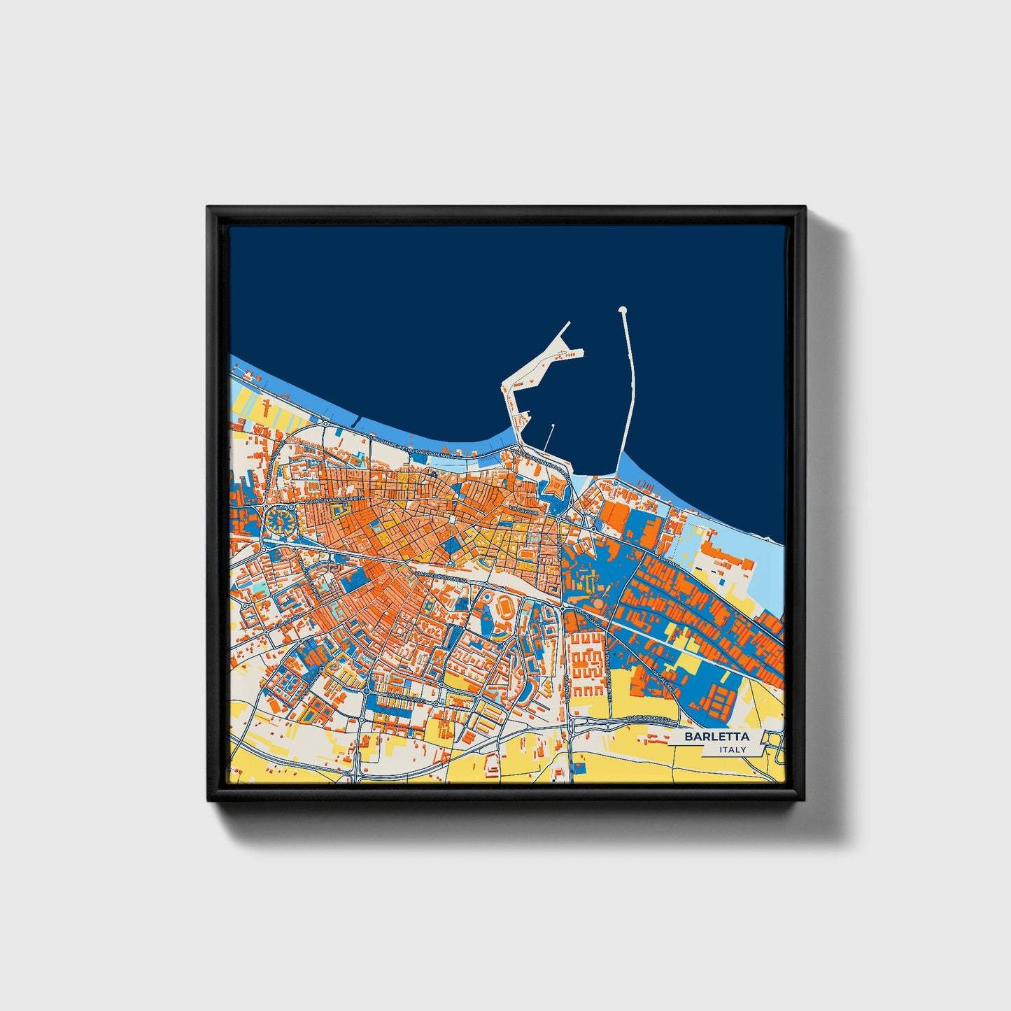 Barletta Italy Colorful City Map Canvas Print • Black Framed