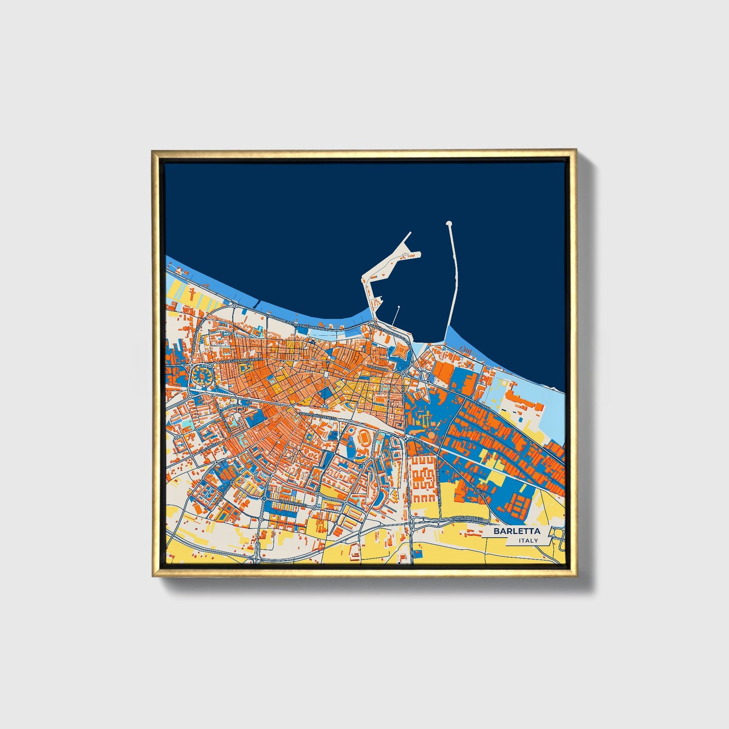 Barletta Italy Colorful City Map Canvas Print • Gold Framed