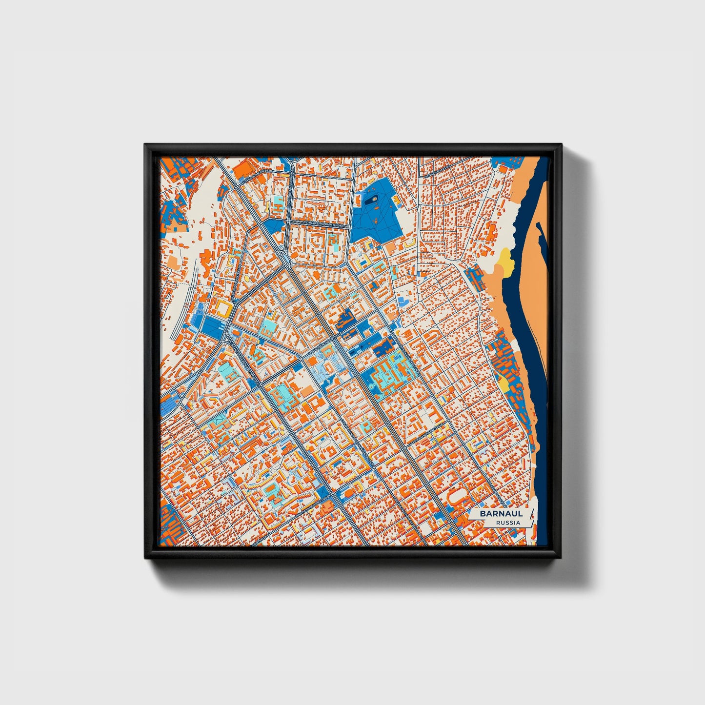 Барнаул Russia Colorful City Map Canvas Print • Black Framed