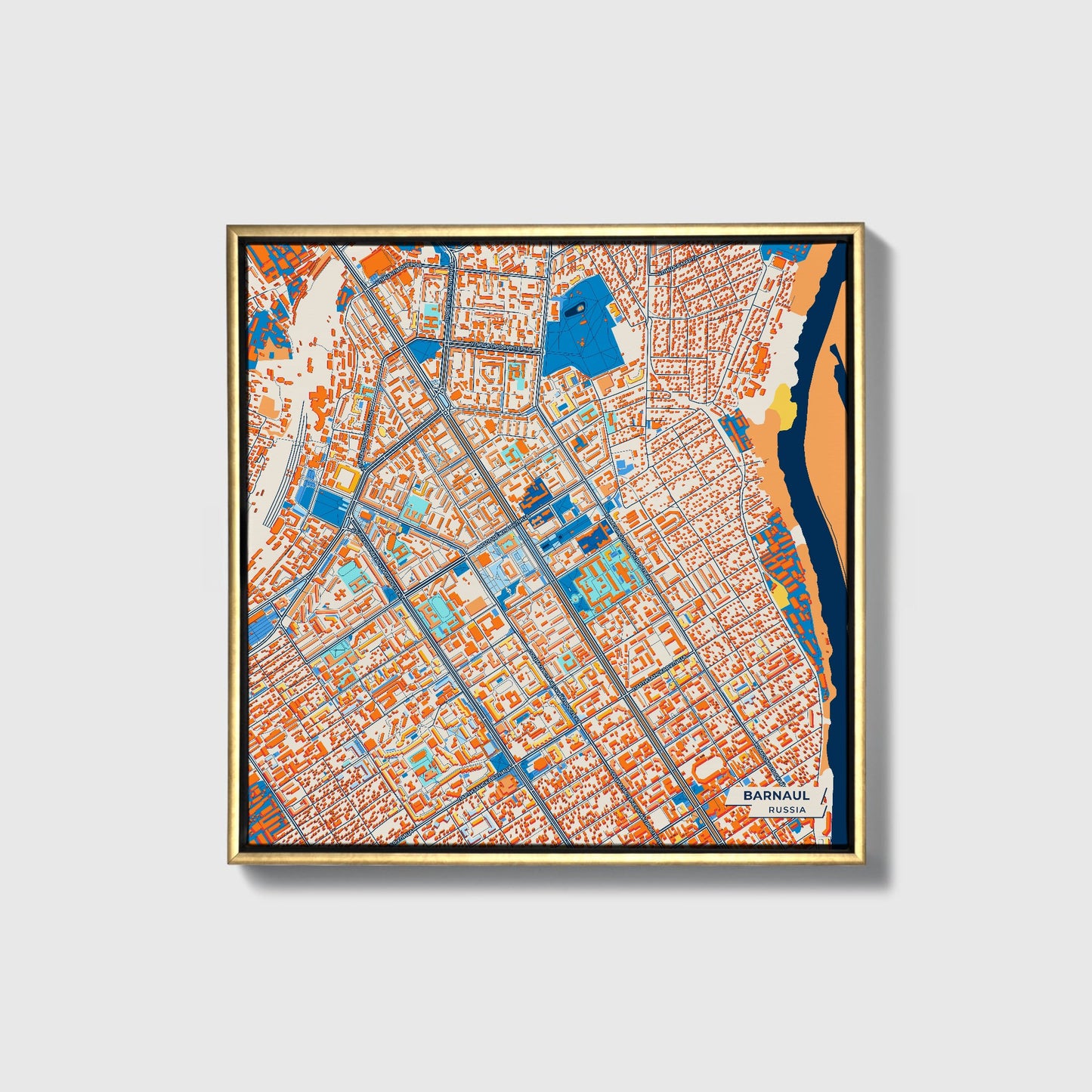 Барнаул Russia Colorful City Map Canvas Print • Gold Framed