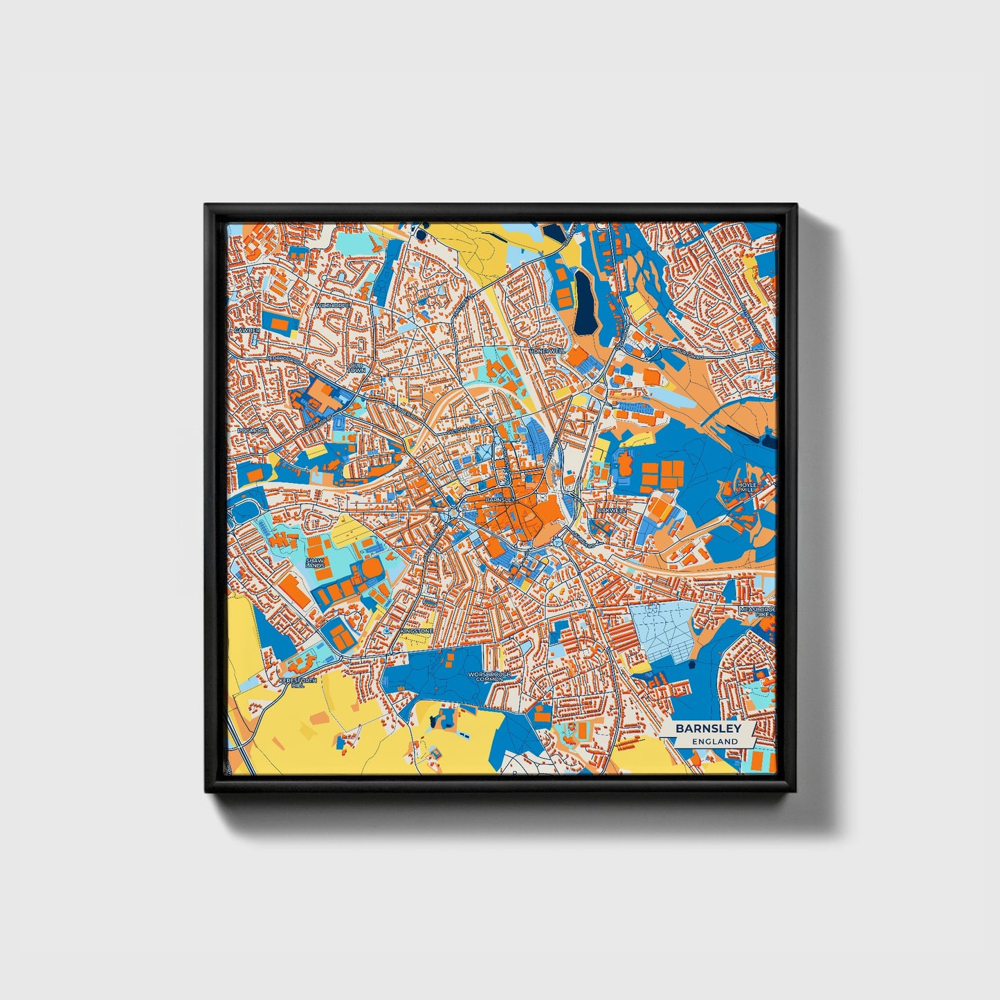Barnsley England Colorful City Map Canvas Print • Black Framed