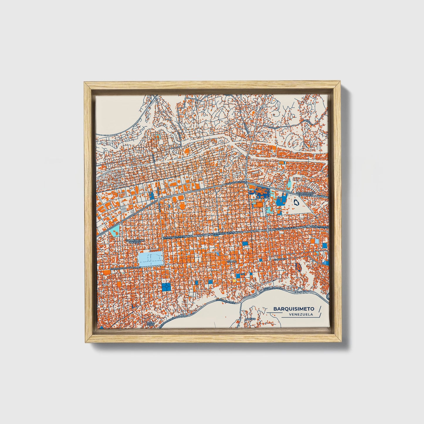 Barquisimeto Venezuela Colorful City Map Canvas Print • Natural Wooden Framed