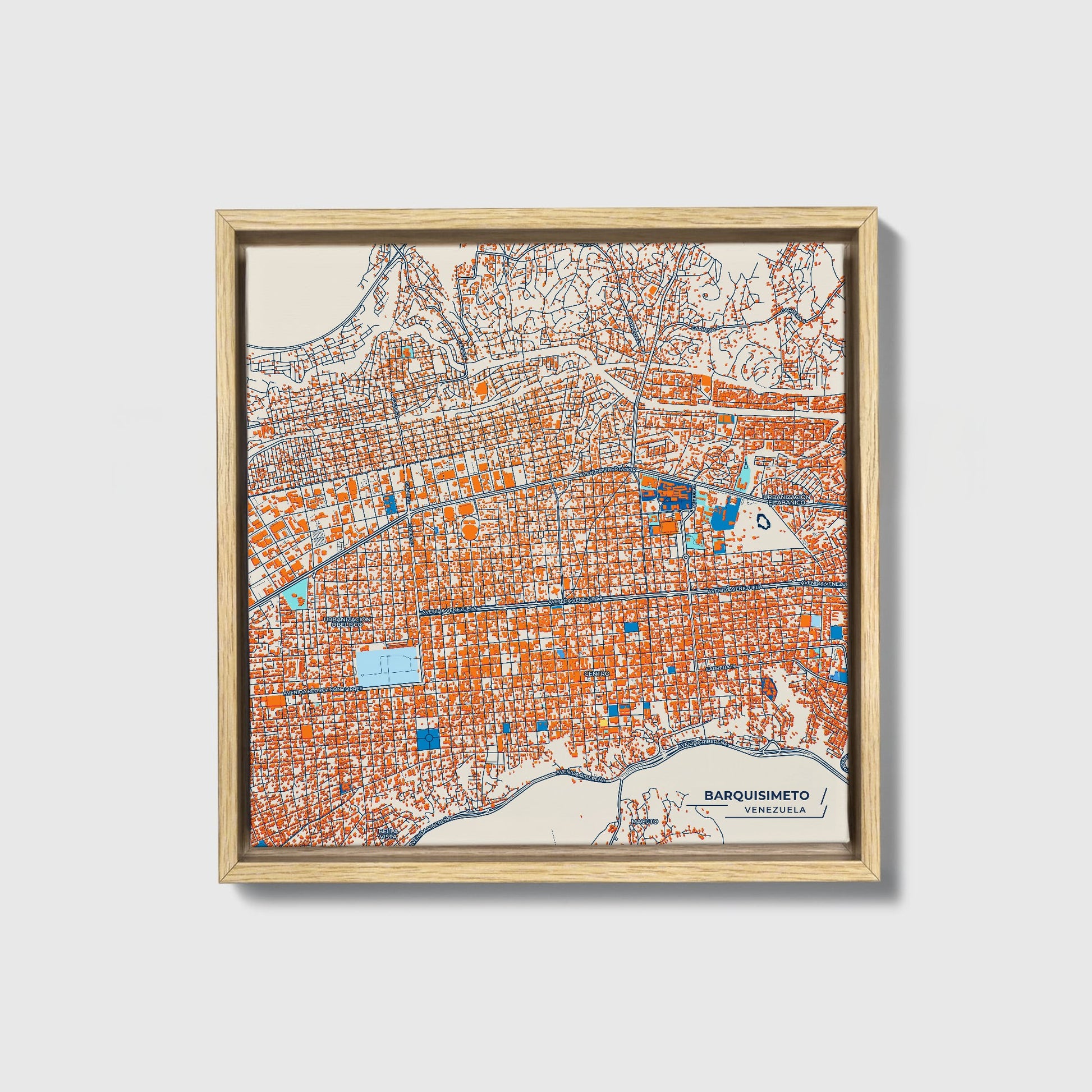 Barquisimeto Venezuela Colorful City Map Canvas Print • Natural Wooden Framed