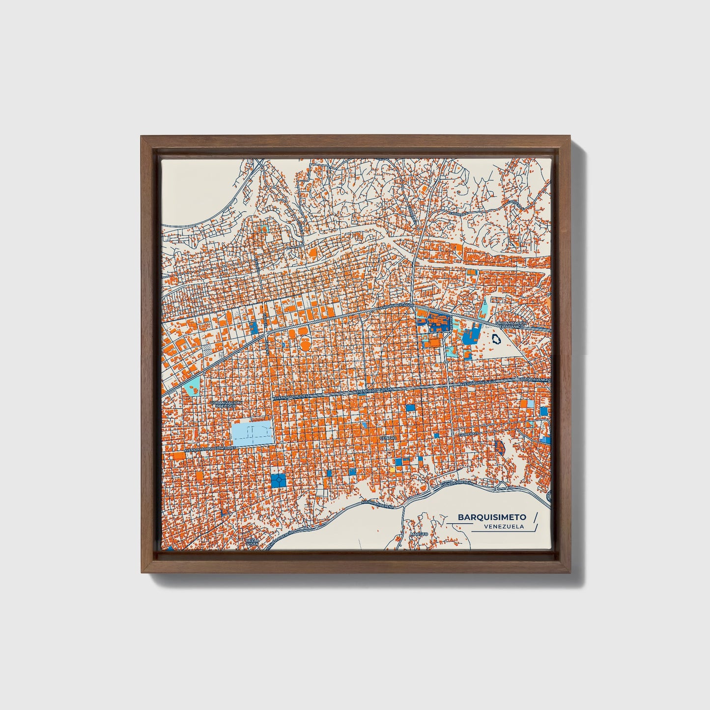 Barquisimeto Venezuela Colorful City Map Canvas Print • Dark Wooden Framed