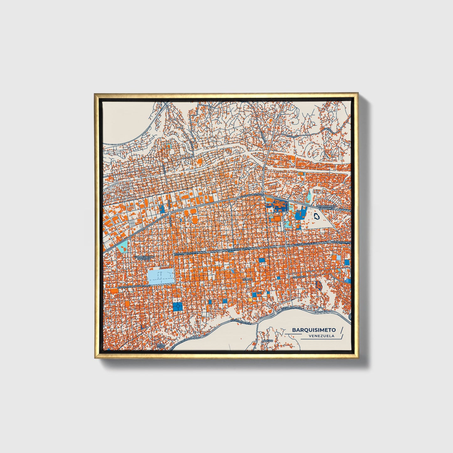 Barquisimeto Venezuela Colorful City Map Canvas Print • Gold Framed