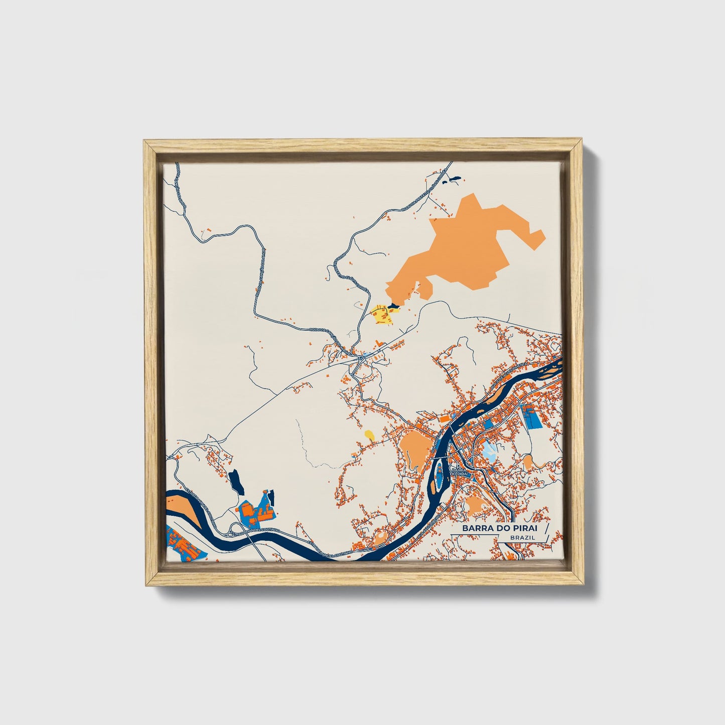 Barra Do Pirai Brazil Colorful City Map Canvas Print • Natural Wooden Framed