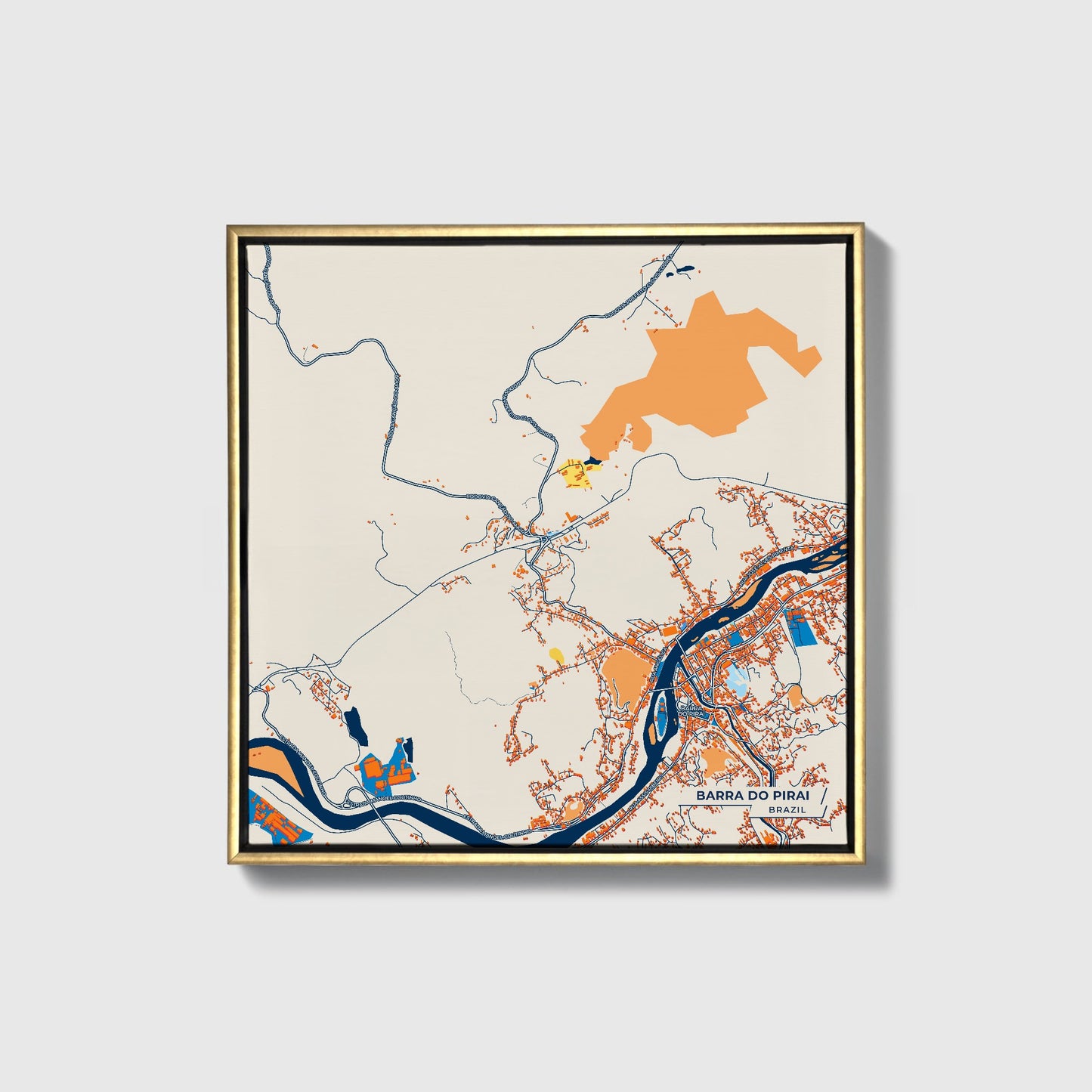 Barra Do Pirai Brazil Colorful City Map Canvas Print • Gold Framed