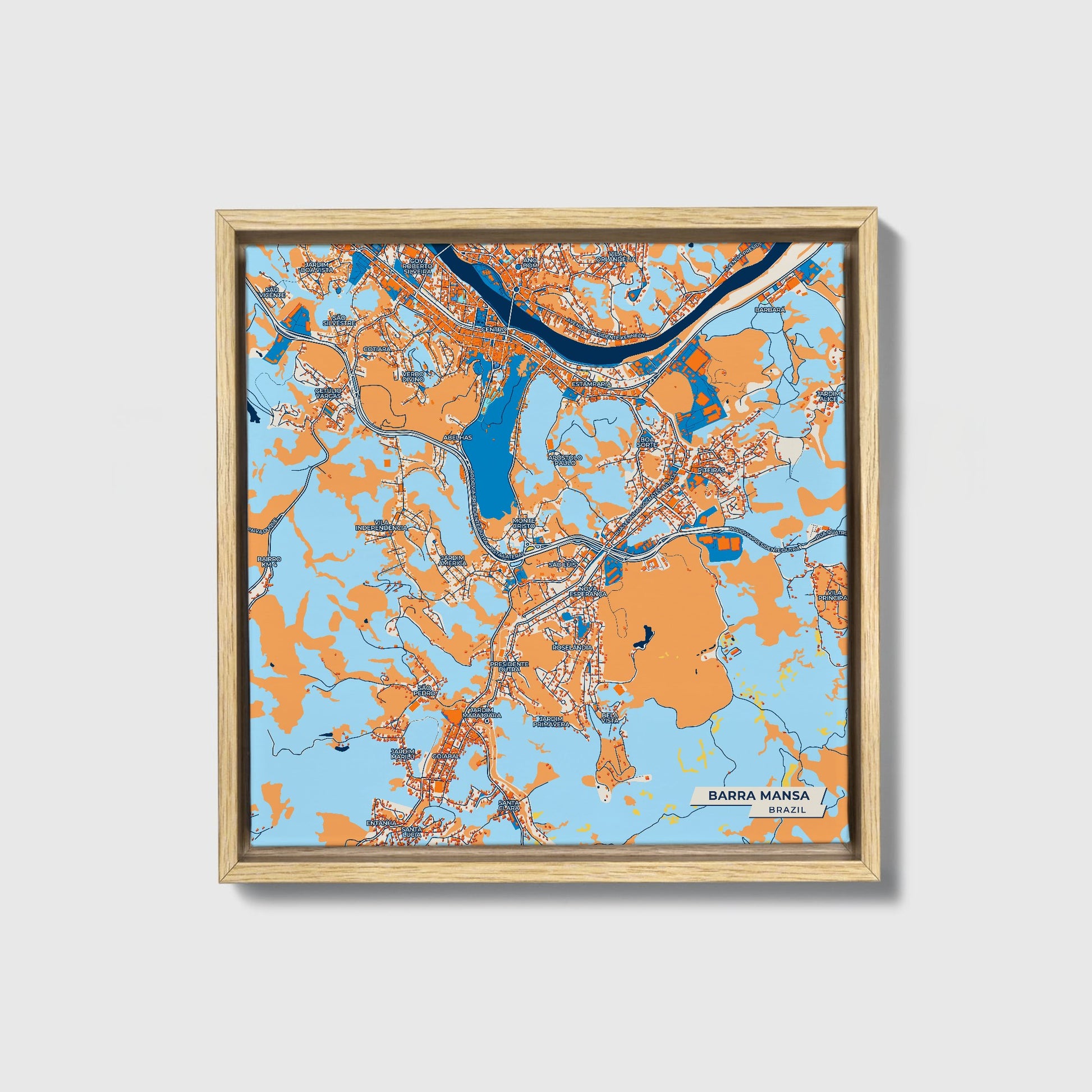 Barra Mansa Brazil Colorful City Map Canvas Print • Natural Wooden Framed