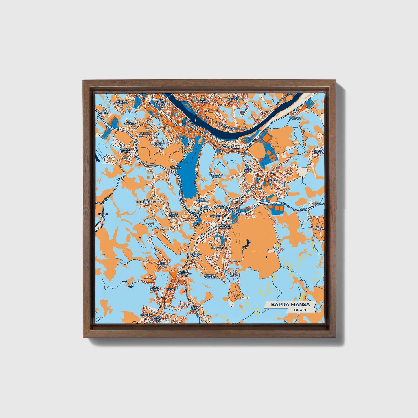 Barra Mansa Brazil Colorful City Map Canvas Print • Dark Wooden Framed