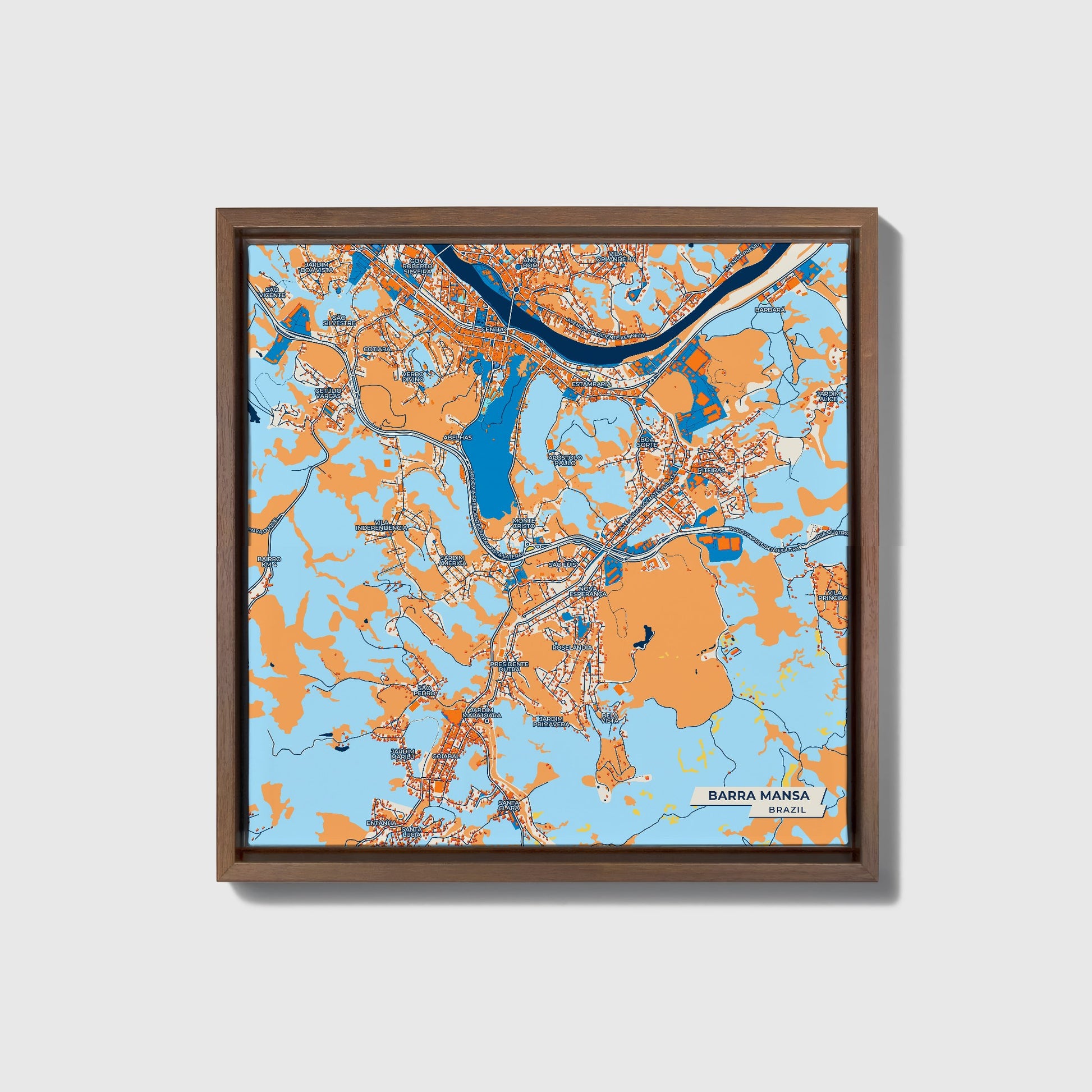Barra Mansa Brazil Colorful City Map Canvas Print • Dark Wooden Framed