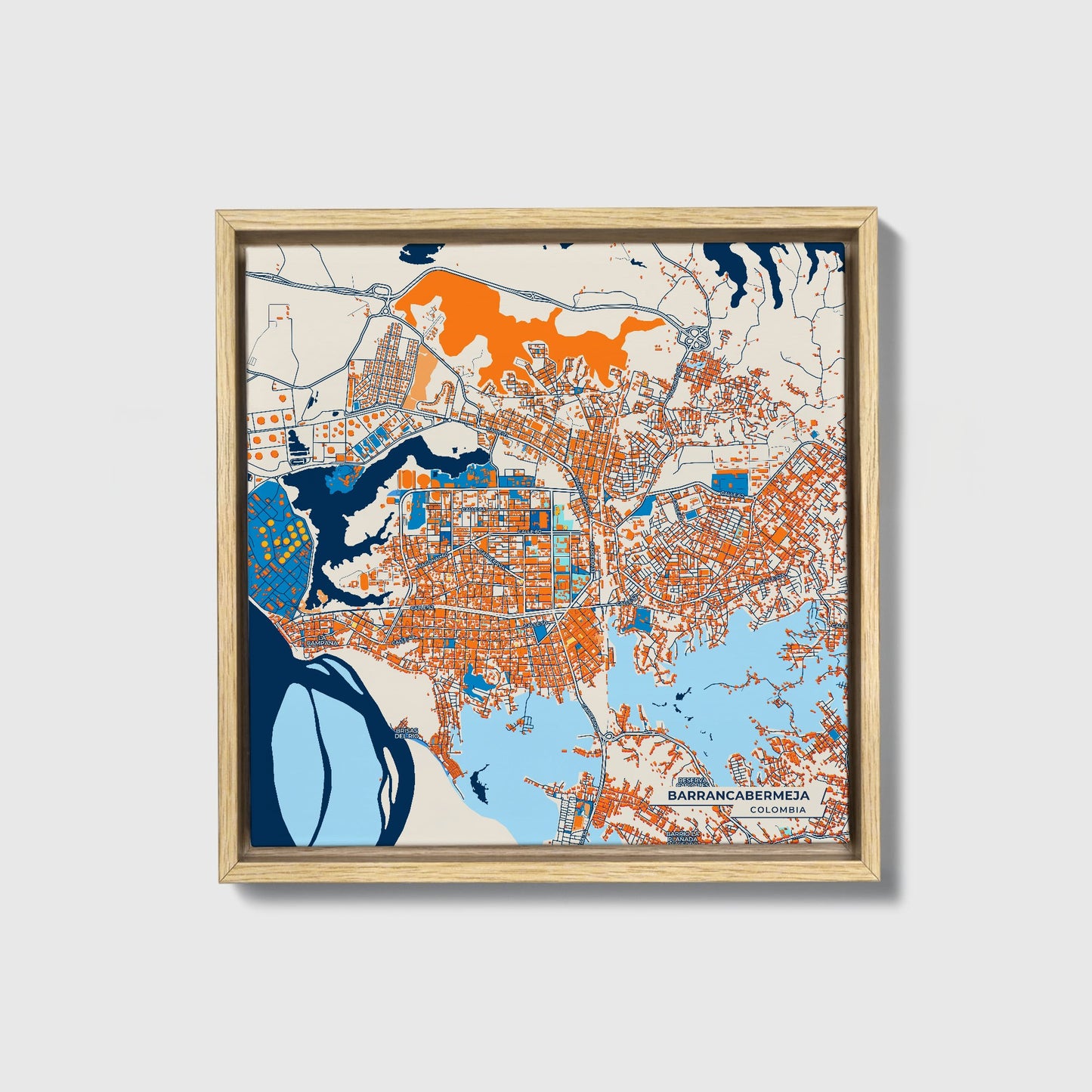 Barrancabermeja Colombia Colorful City Map Canvas Print • Natural Wooden Framed