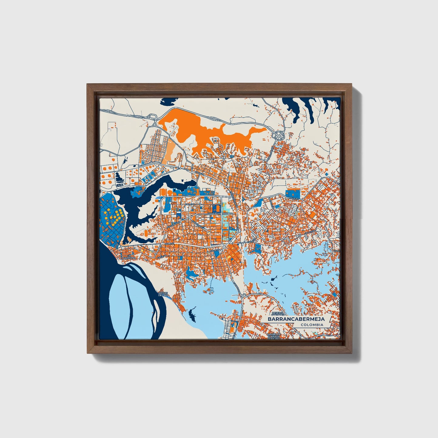 Barrancabermeja Colombia Colorful City Map Canvas Print • Dark Wooden Framed