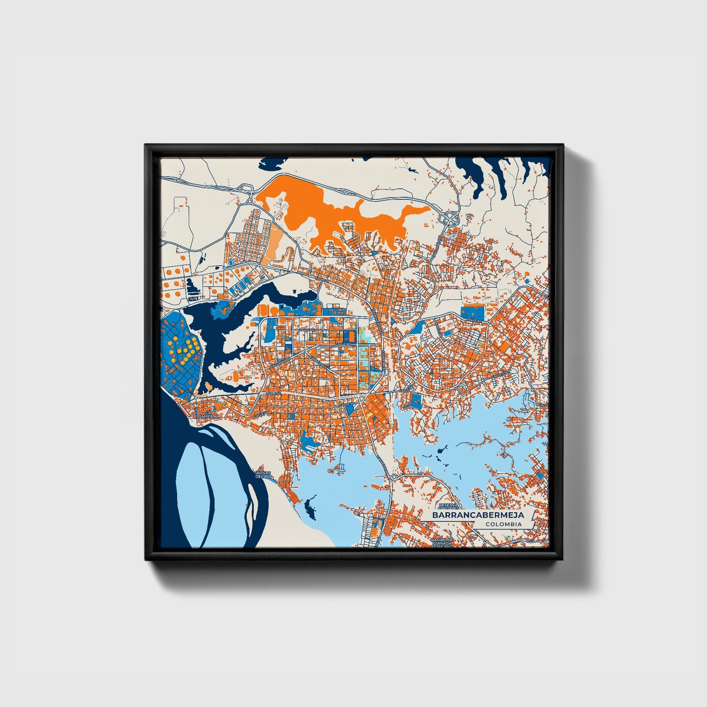 Barrancabermeja Colombia Colorful City Map Canvas Print • Black Framed