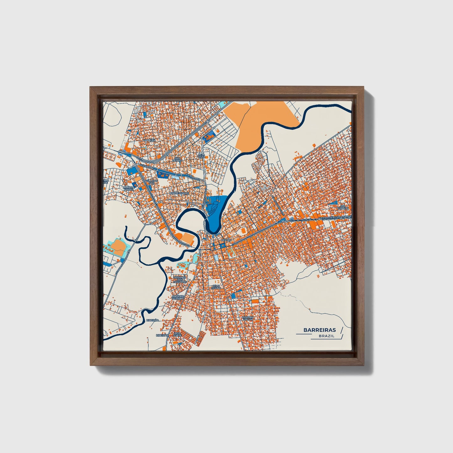 Barreiras Brazil Colorful City Map Canvas Print • Dark Wooden Framed