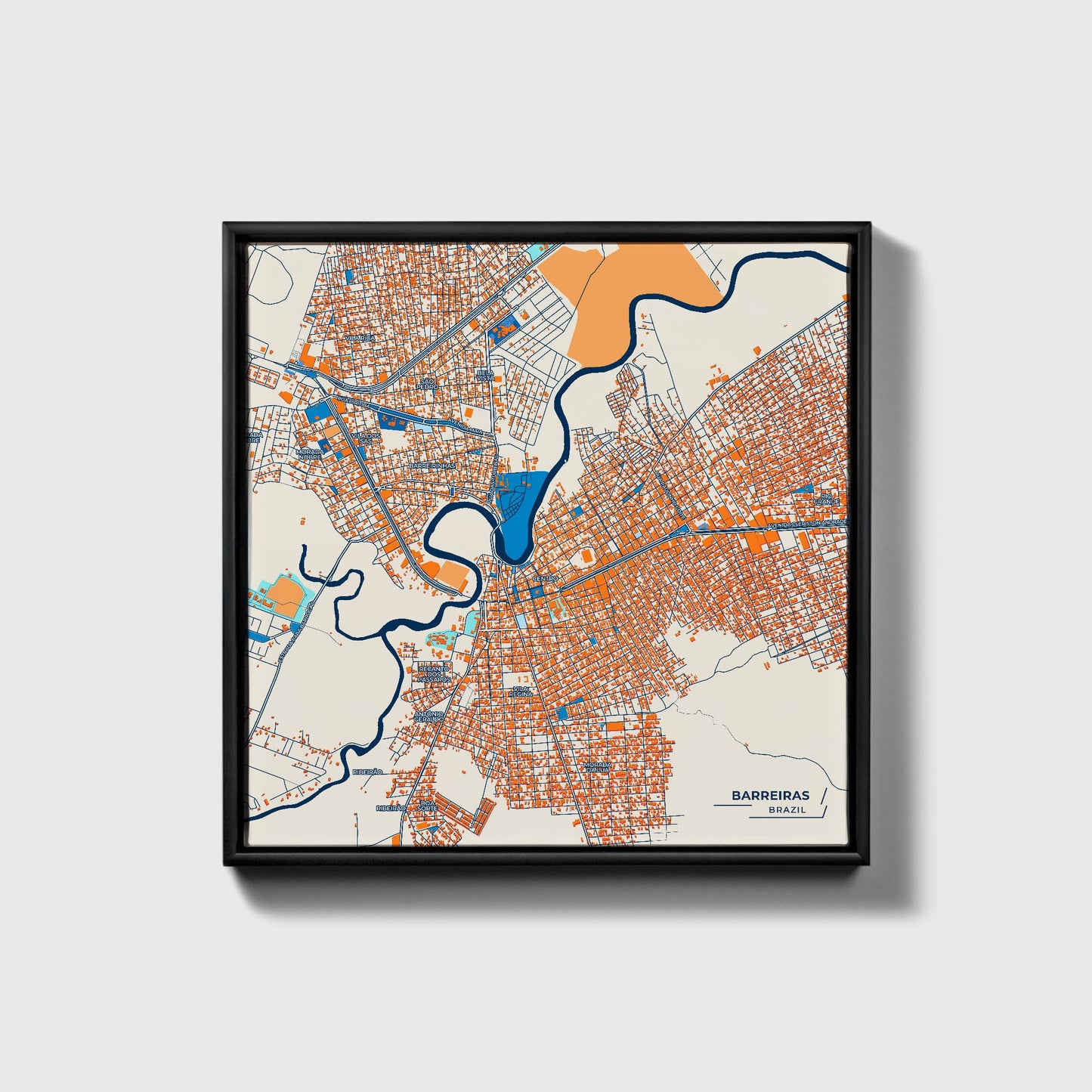 Barreiras Brazil Colorful City Map Canvas Print • Black Framed