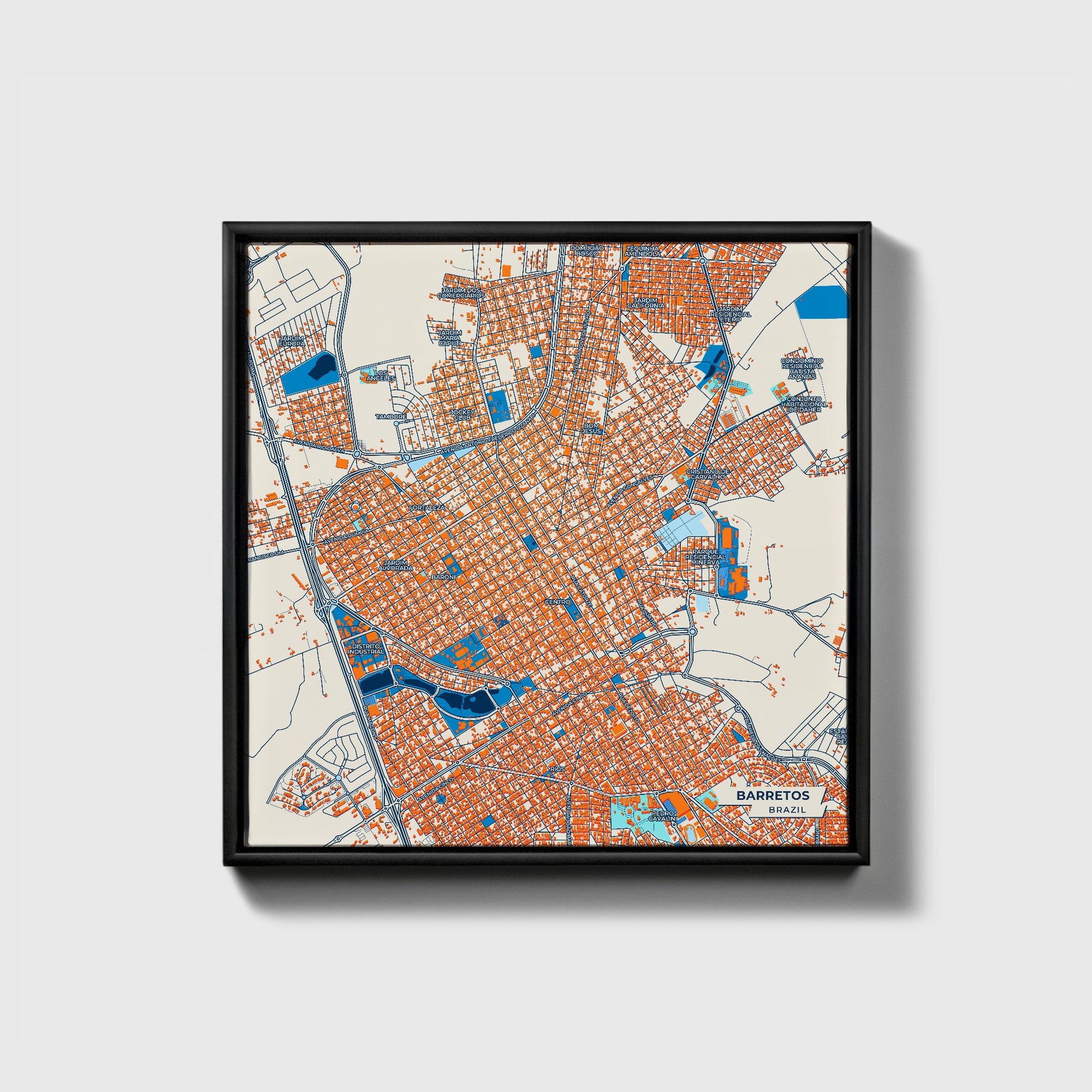 Barretos Brazil Colorful City Map Canvas Print • Black Framed