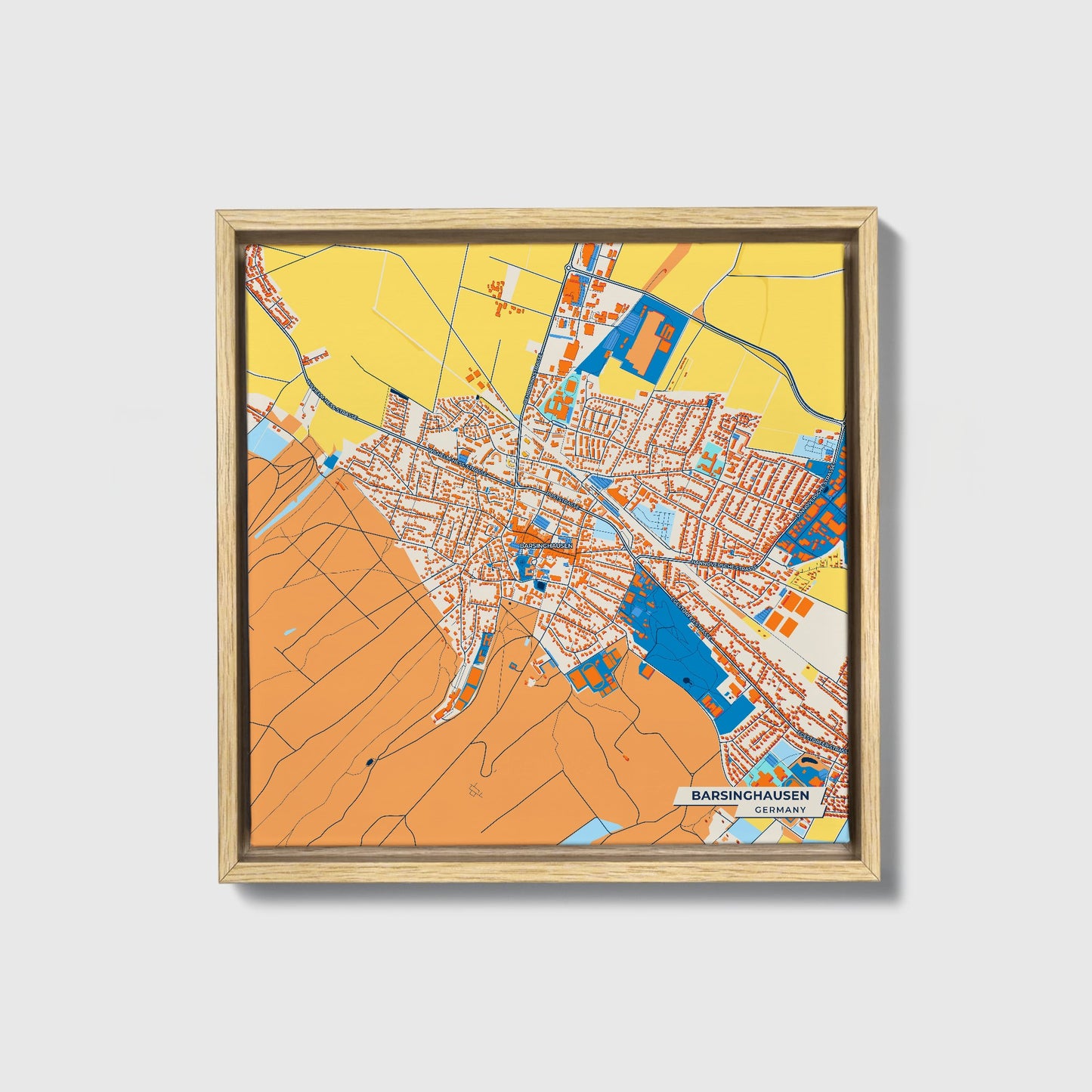 Barsinghausen Germany Colorful City Map Canvas Print • Natural Wooden Framed