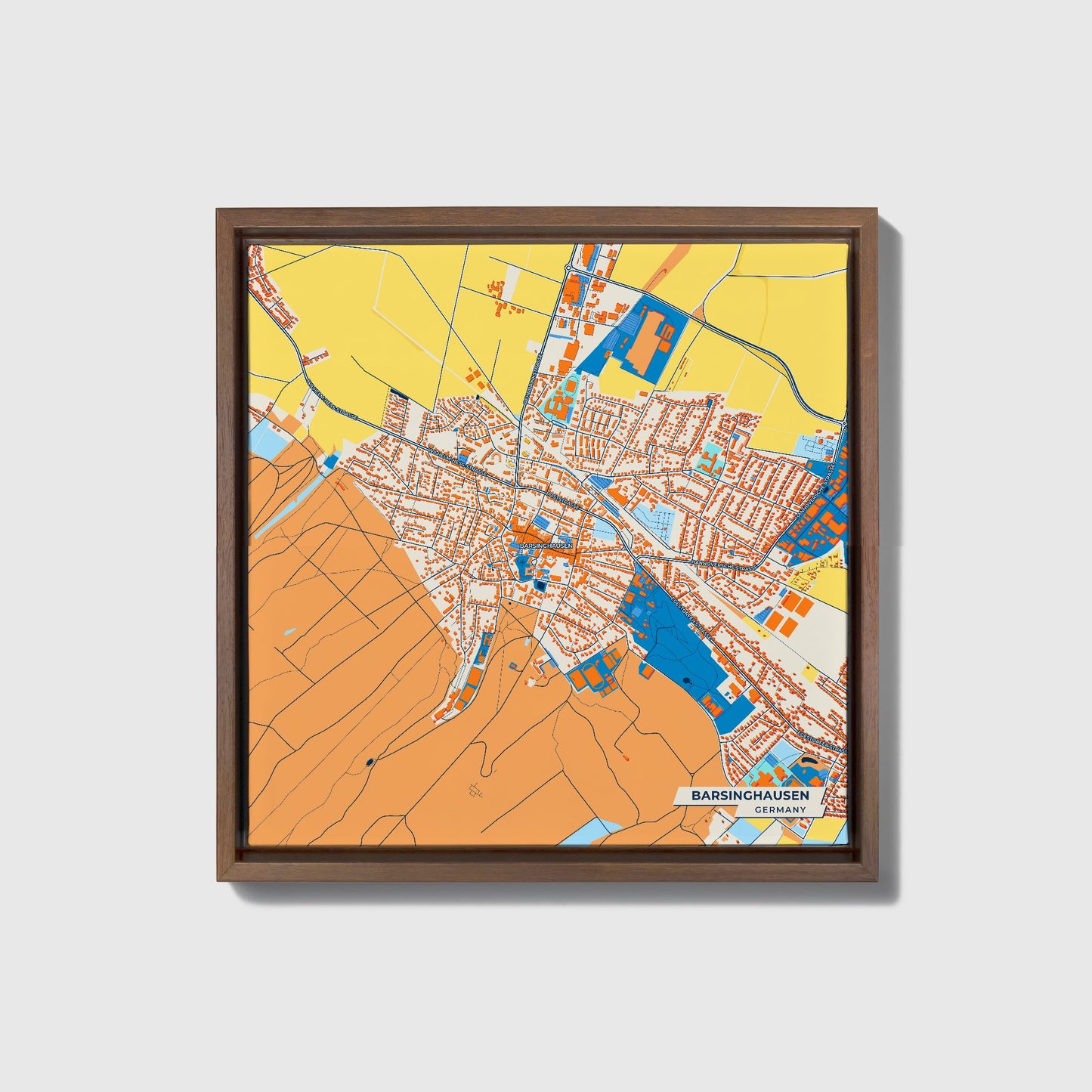 Barsinghausen Germany Colorful City Map Canvas Print • Dark Wooden Framed