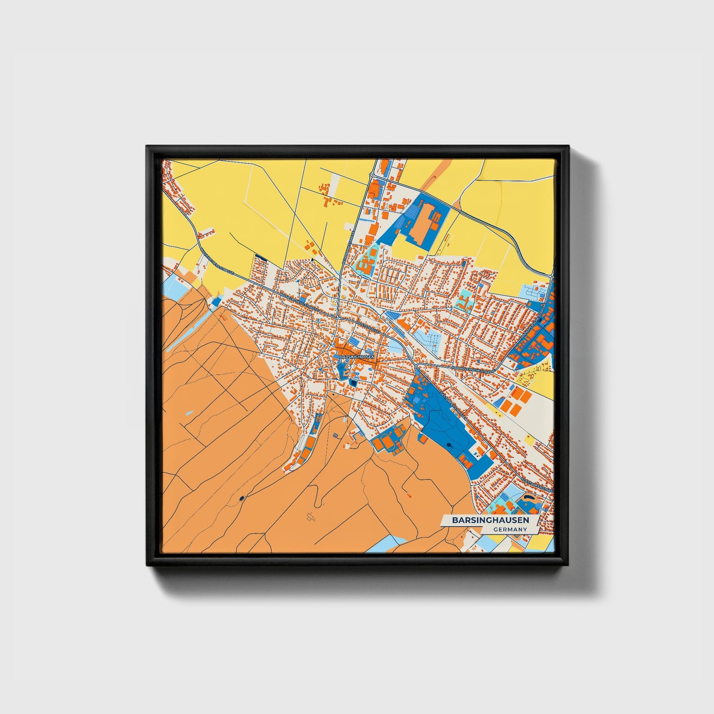 Barsinghausen Germany Colorful City Map Canvas Print • Black Framed