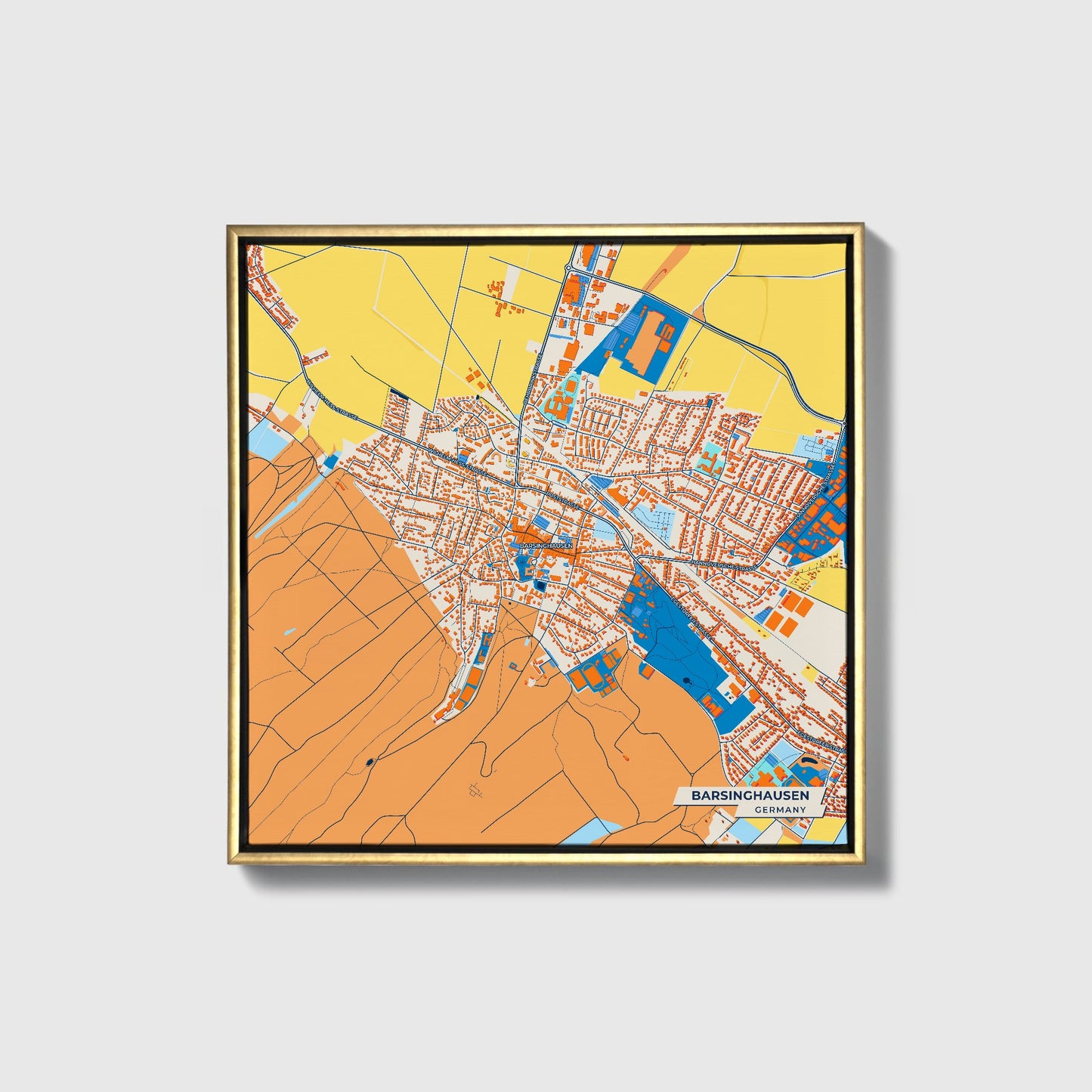 Barsinghausen Germany Colorful City Map Canvas Print • Gold Framed
