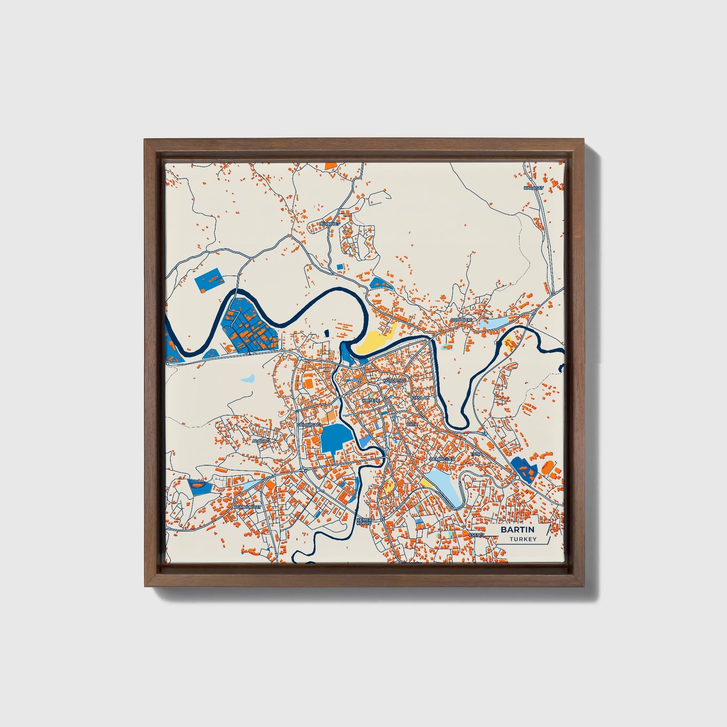 Bartin Turkey Colorful City Map Canvas Print • Dark Wooden Framed