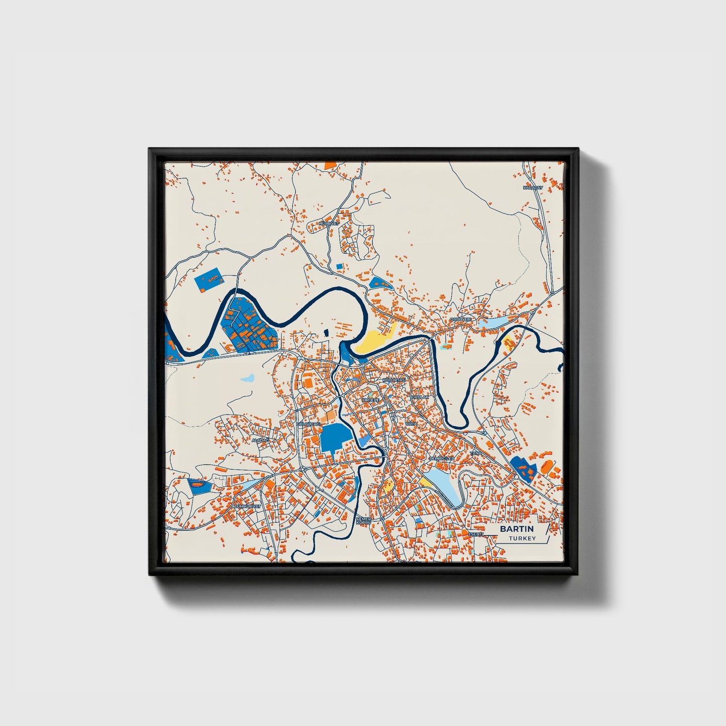 Bartin Turkey Colorful City Map Canvas Print • Black Framed