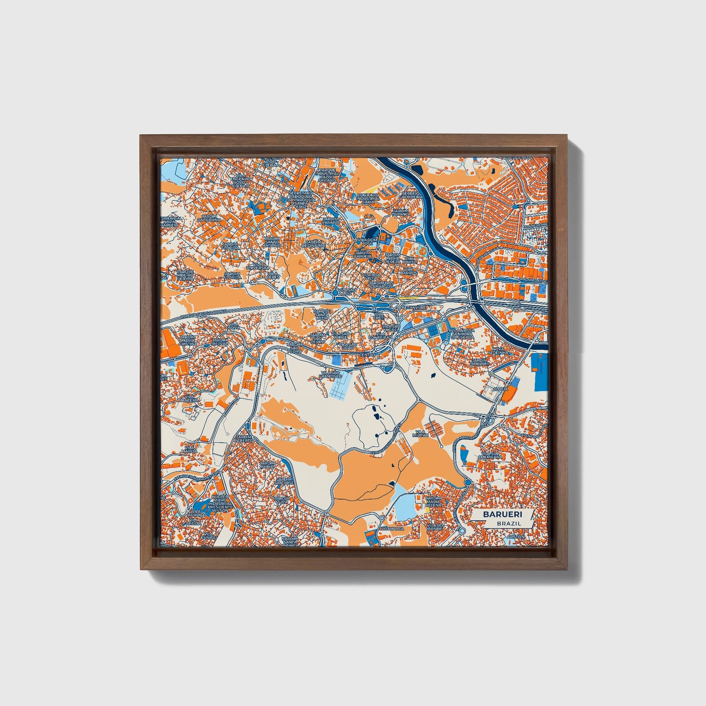 Barueri Brazil Colorful City Map Canvas Print • Dark Wooden Framed