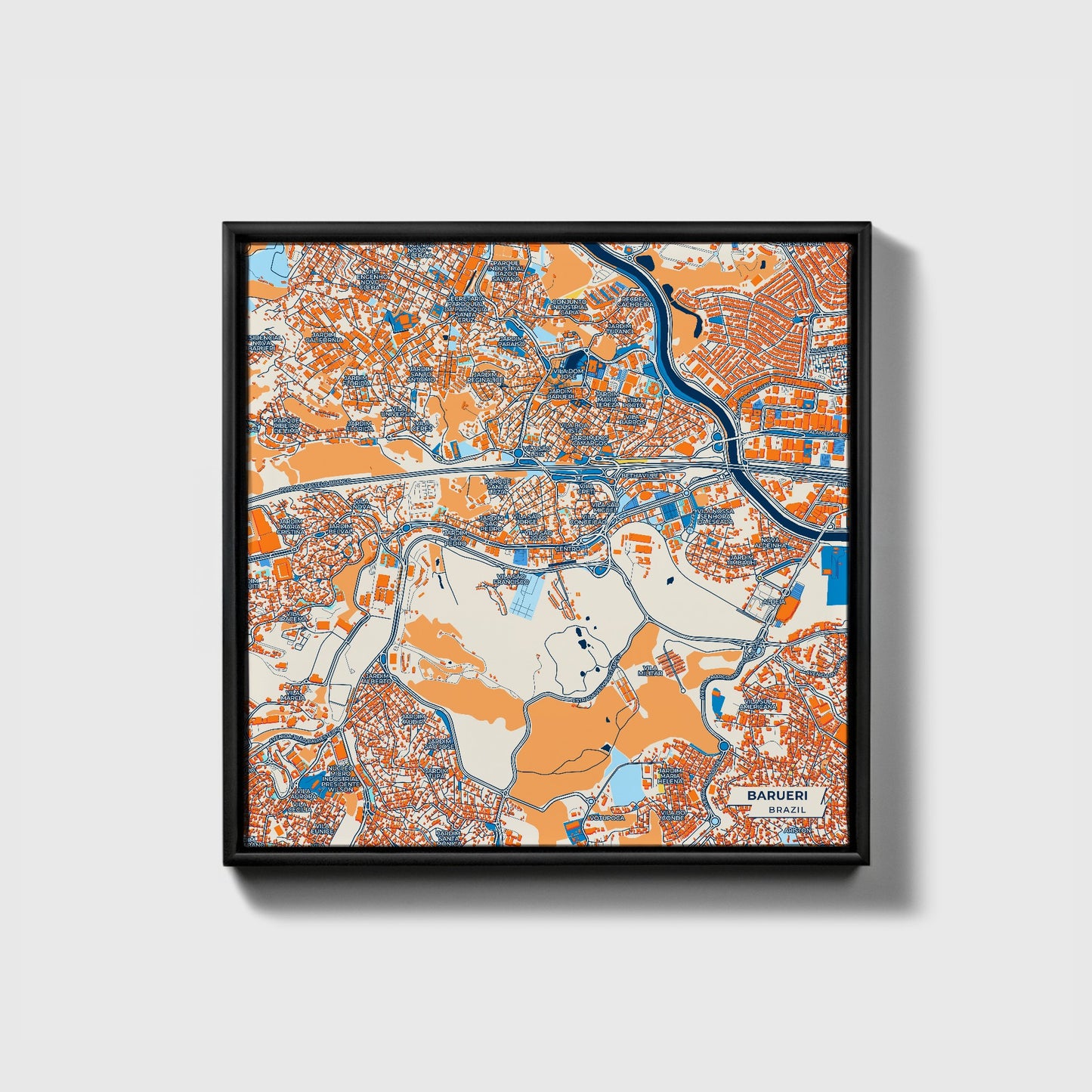 Barueri Brazil Colorful City Map Canvas Print • Black Framed