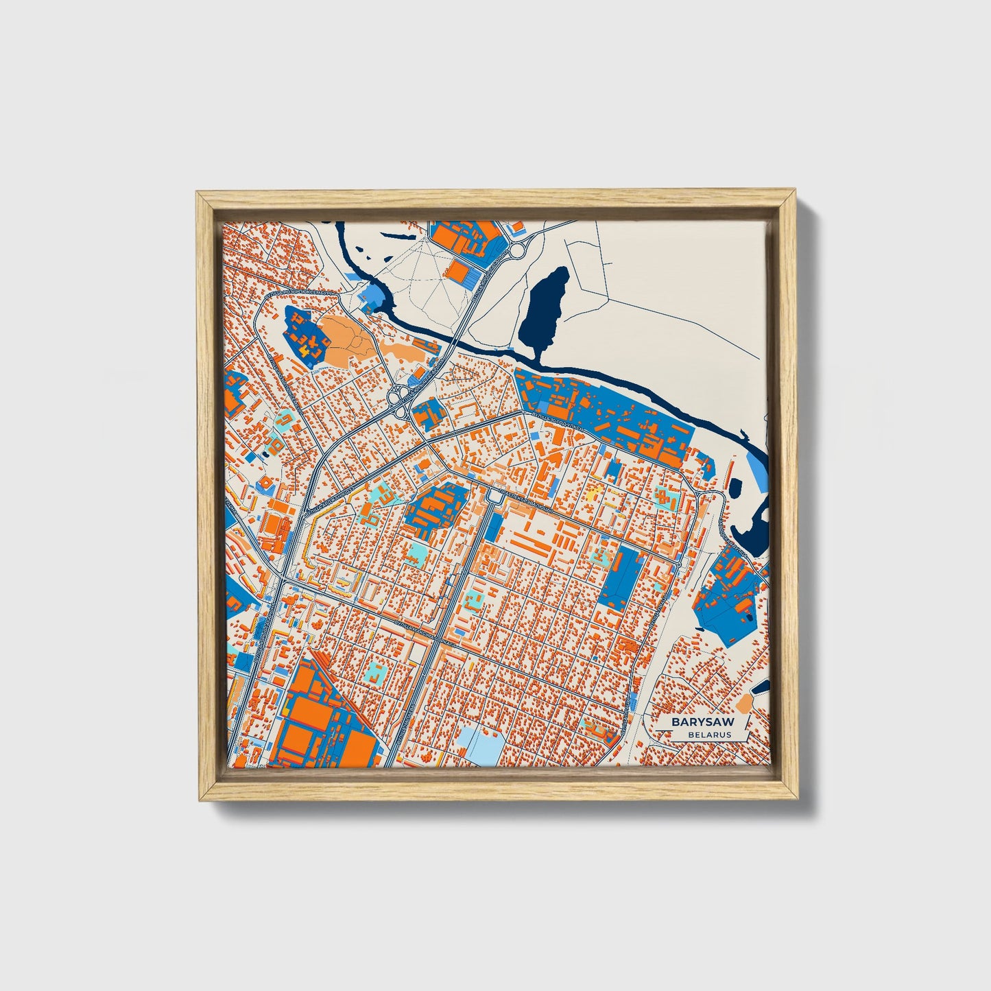 Barysaw Belarus Colorful City Map Canvas Print • Natural Wooden Framed