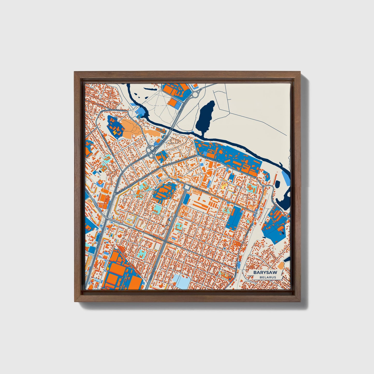 Barysaw Belarus Colorful City Map Canvas Print • Dark Wooden Framed