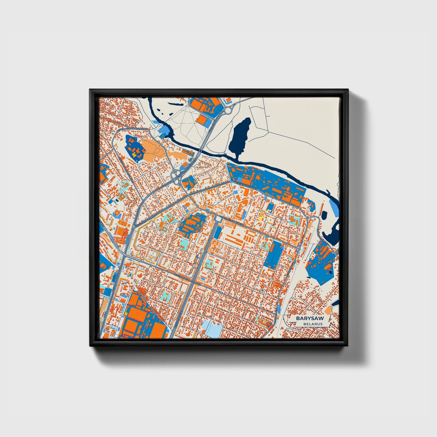 Barysaw Belarus Colorful City Map Canvas Print • Black Framed