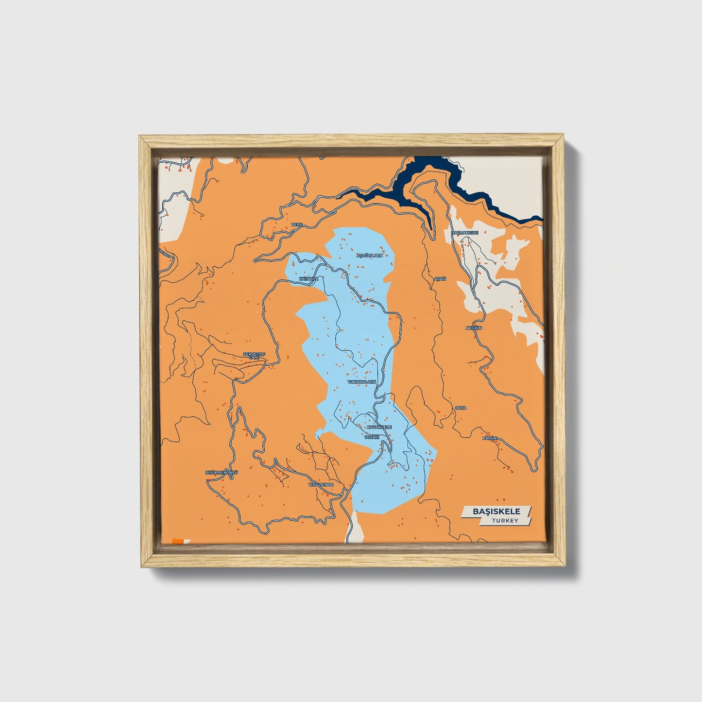 Başiskele Turkey Colorful City Map Canvas Print • Natural Wooden Framed