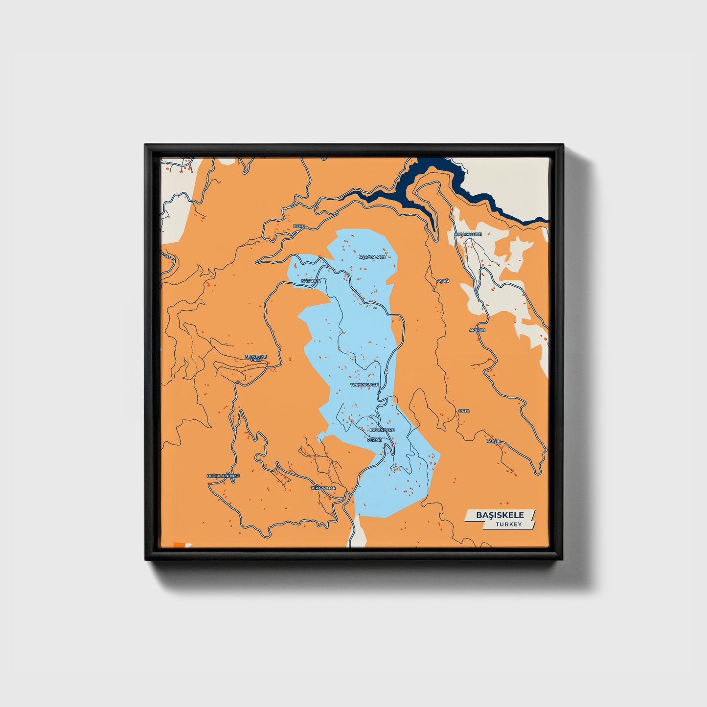 Başiskele Turkey Colorful City Map Canvas Print • Black Framed