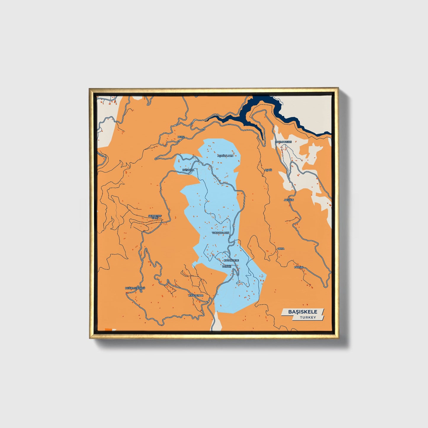 Başiskele Turkey Colorful City Map Canvas Print • Gold Framed