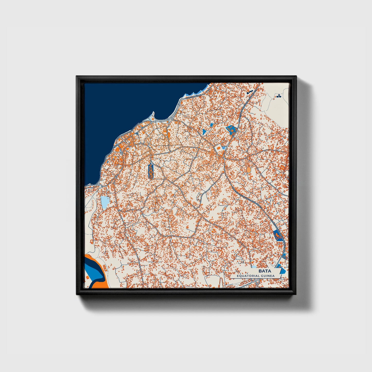 Bata Equatorial Guinea Colorful City Map Canvas Print • Black Framed
