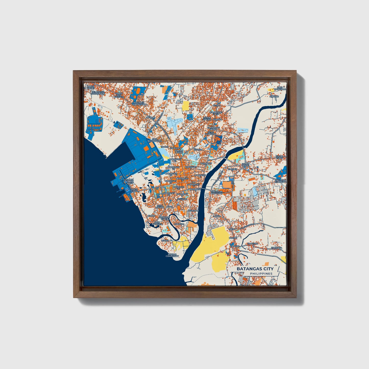Batangas City Philippines Colorful City Map Canvas Print • Dark Wooden Framed