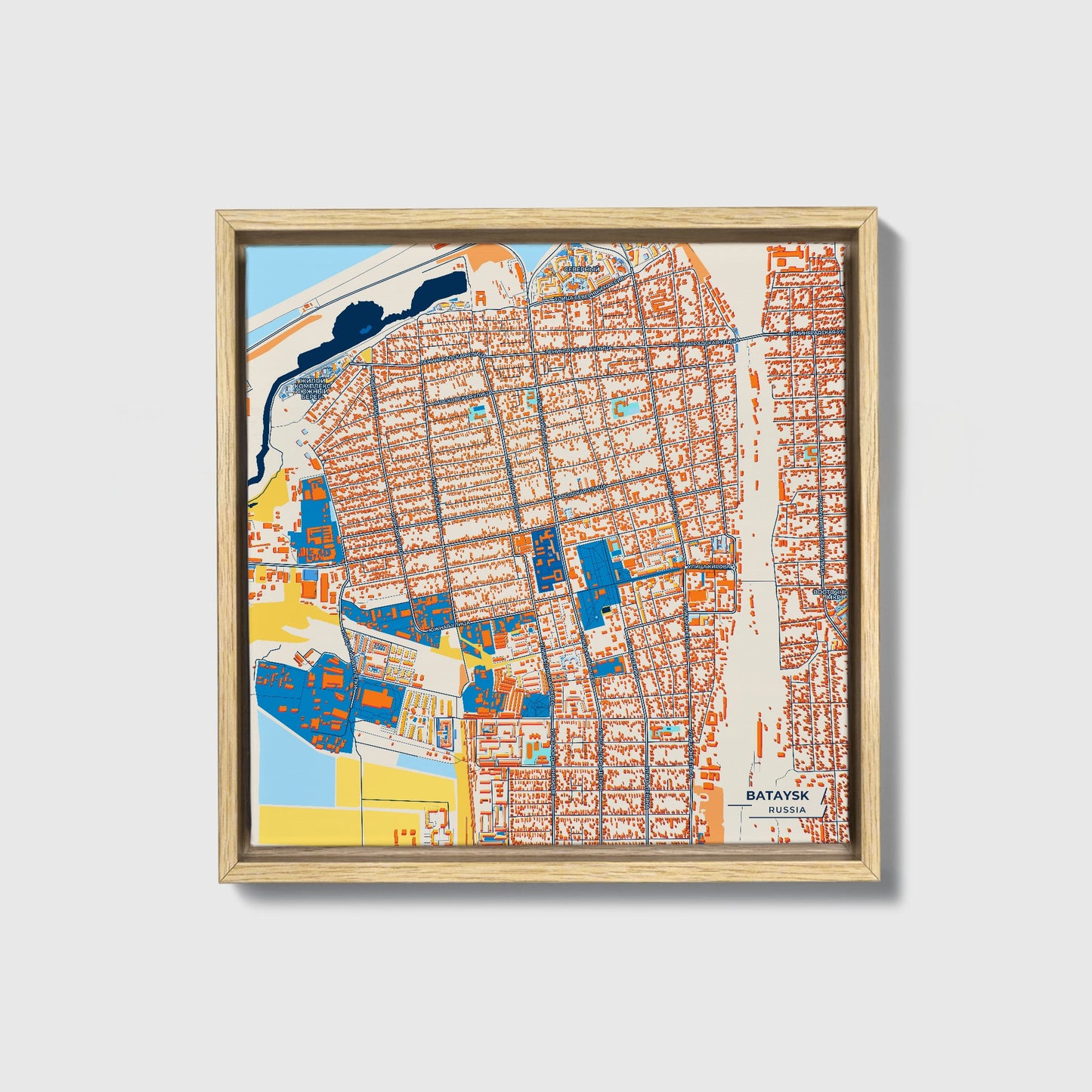 Батайск Russia Colorful City Map Canvas Print • Natural Wooden Framed