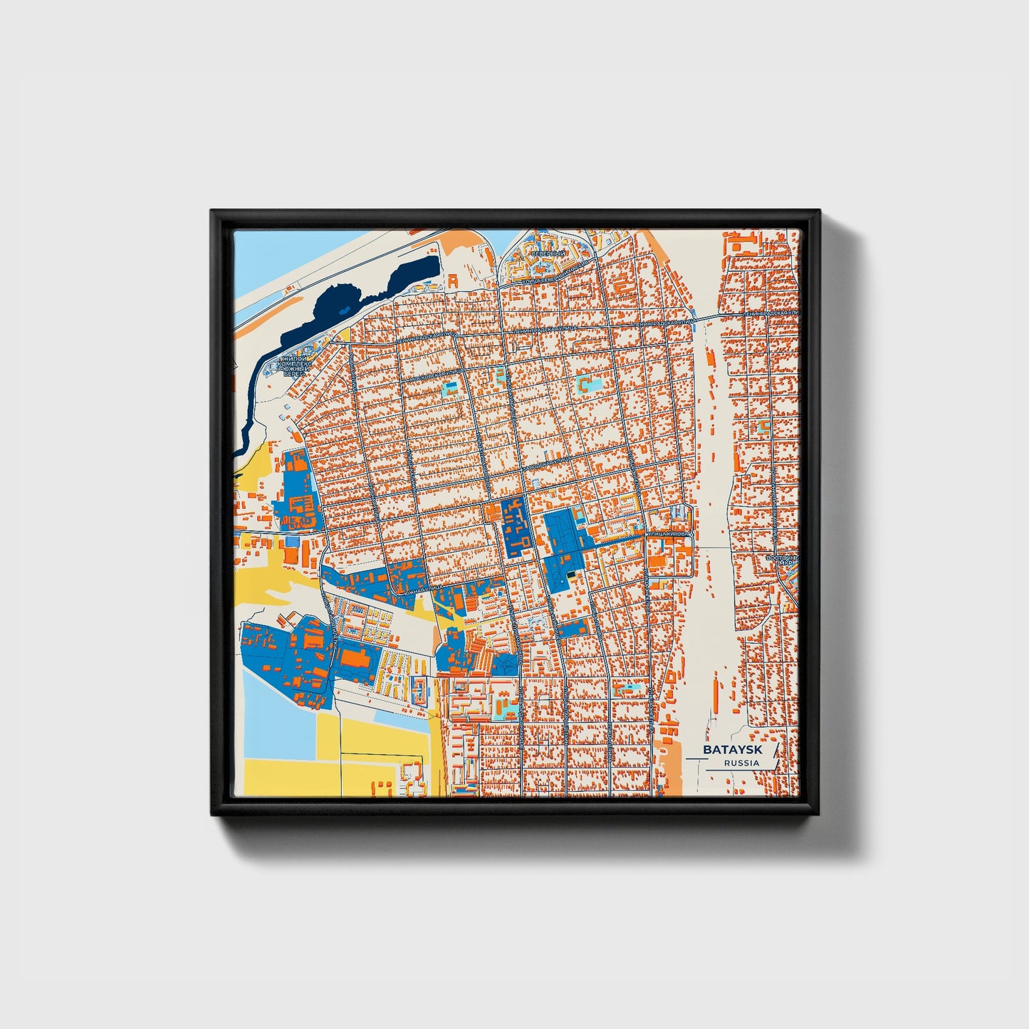 Батайск Russia Colorful City Map Canvas Print • Black Framed