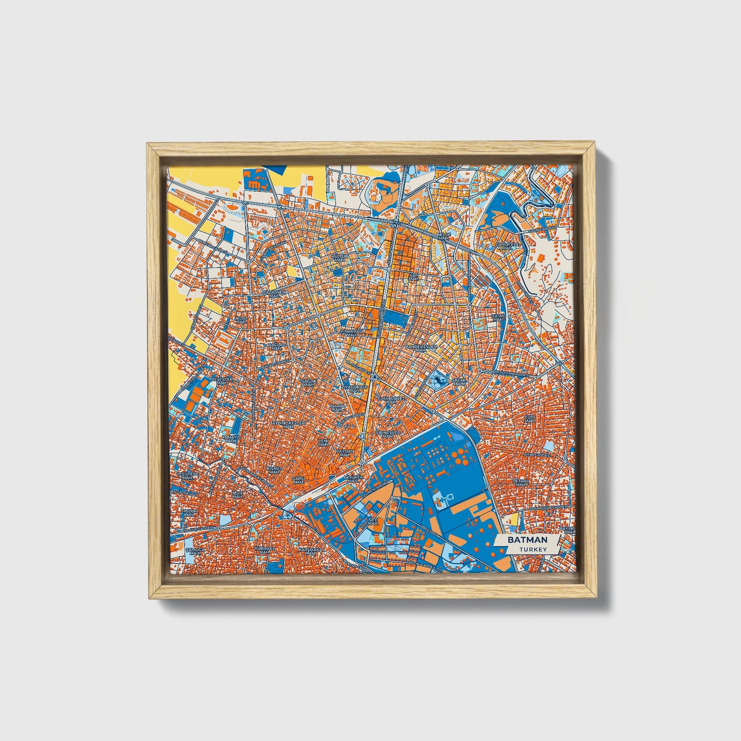 Yarasa Adam Turkey Colorful City Map Canvas Print • Natural Wooden Framed